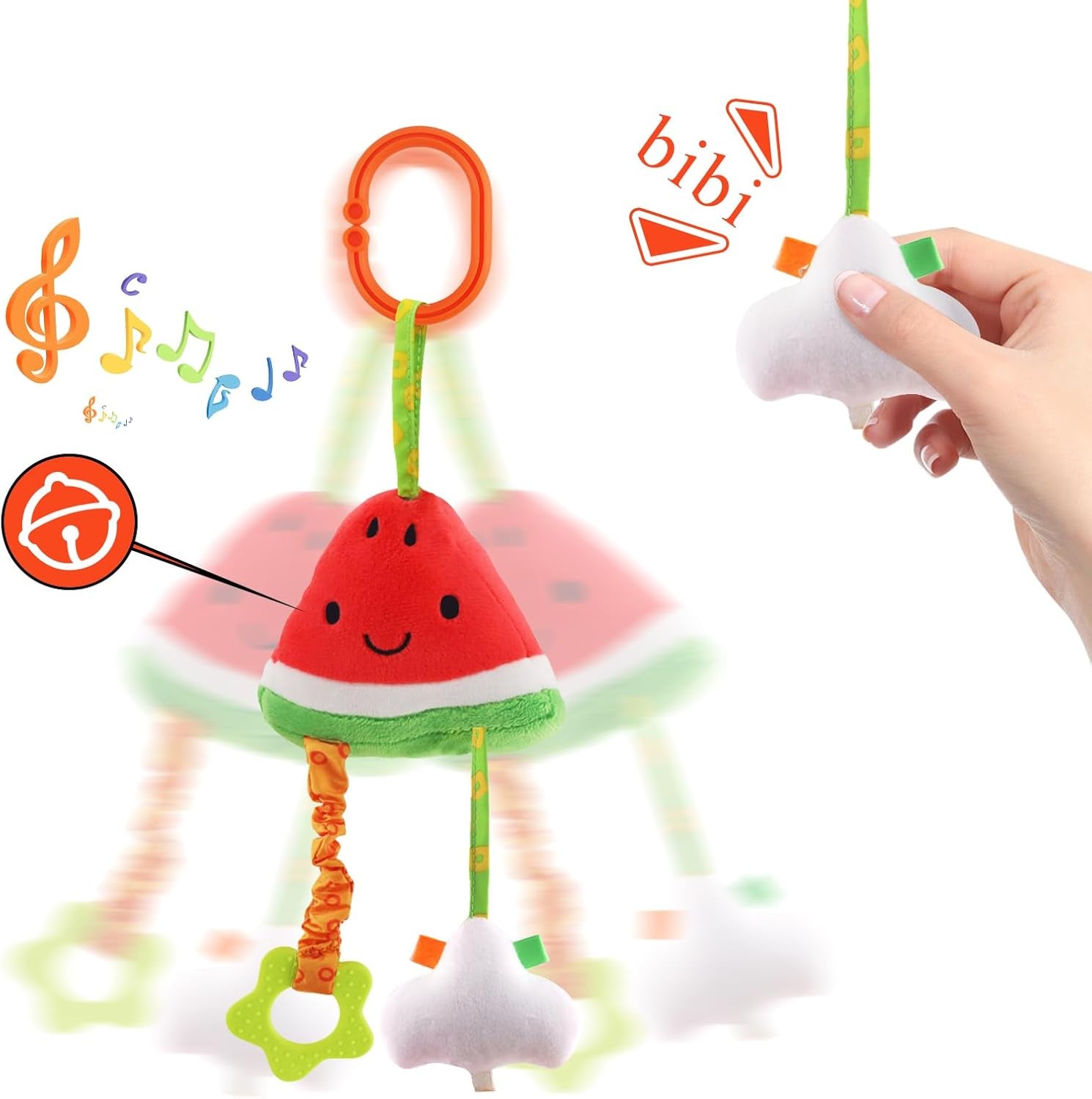 Baby Hanging Toys, 4 Pack Carseat Toys,Early Baby Cognitive Sensory Soft Hanging Toy for Crib Stroller Gym Mobile Plush Toy,Suitable for Babies 0-12 Months,Fruit