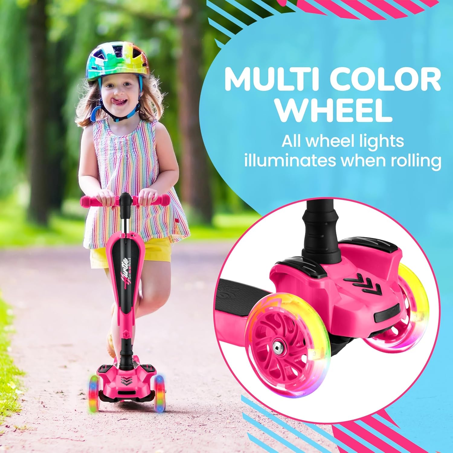 3-Wheeled Scooter for Kids - Wheel LED Lights, Adjustable Lean-To-Steer Handlebar, and Foldable Seat - Sit or Stand Ride with Brake for Boys and Girls Ages 1-14 Years Old
