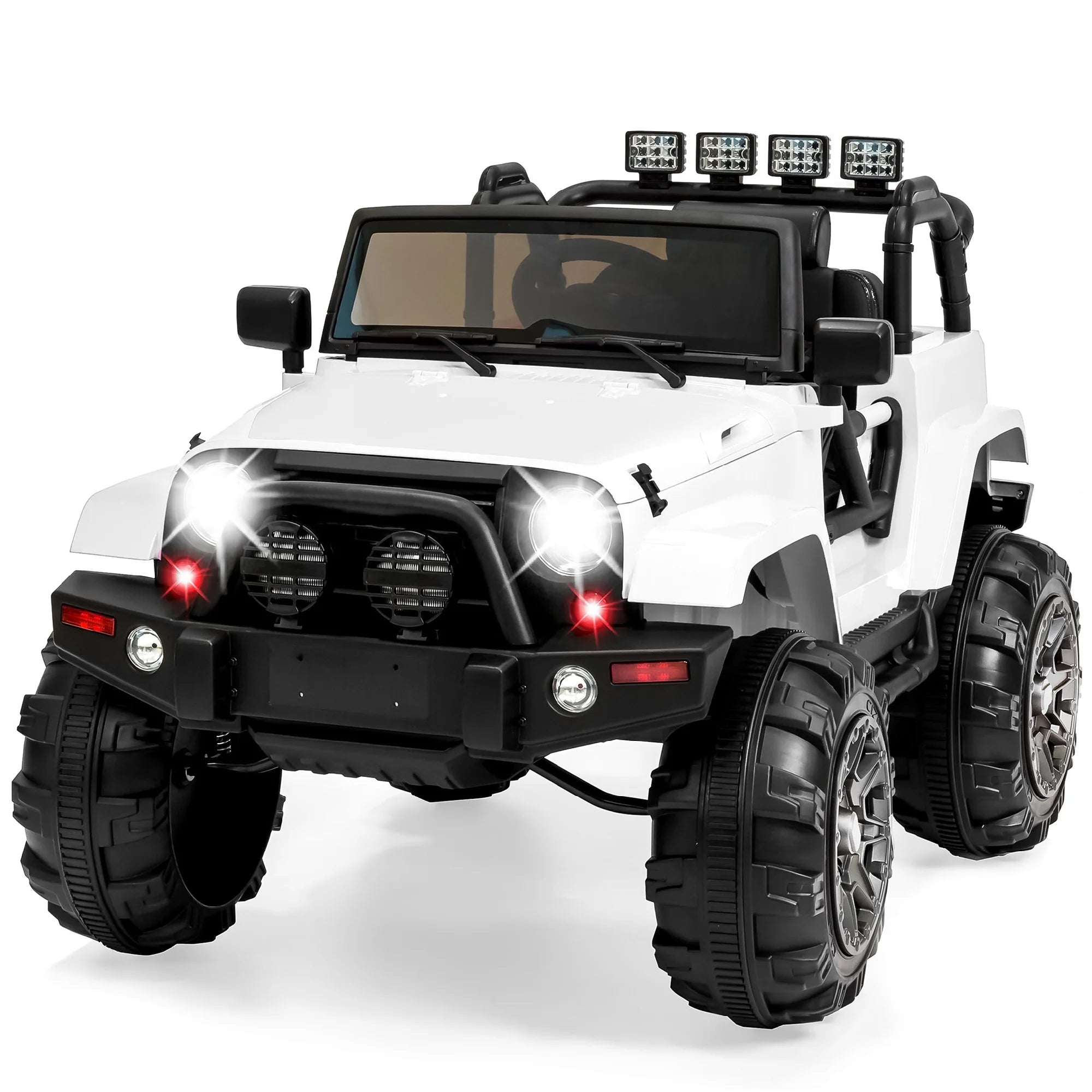Jumbo 12V Kids Electric Ride on Car with Parent Remote, Seat Harness, 65 Lb Capacity - White