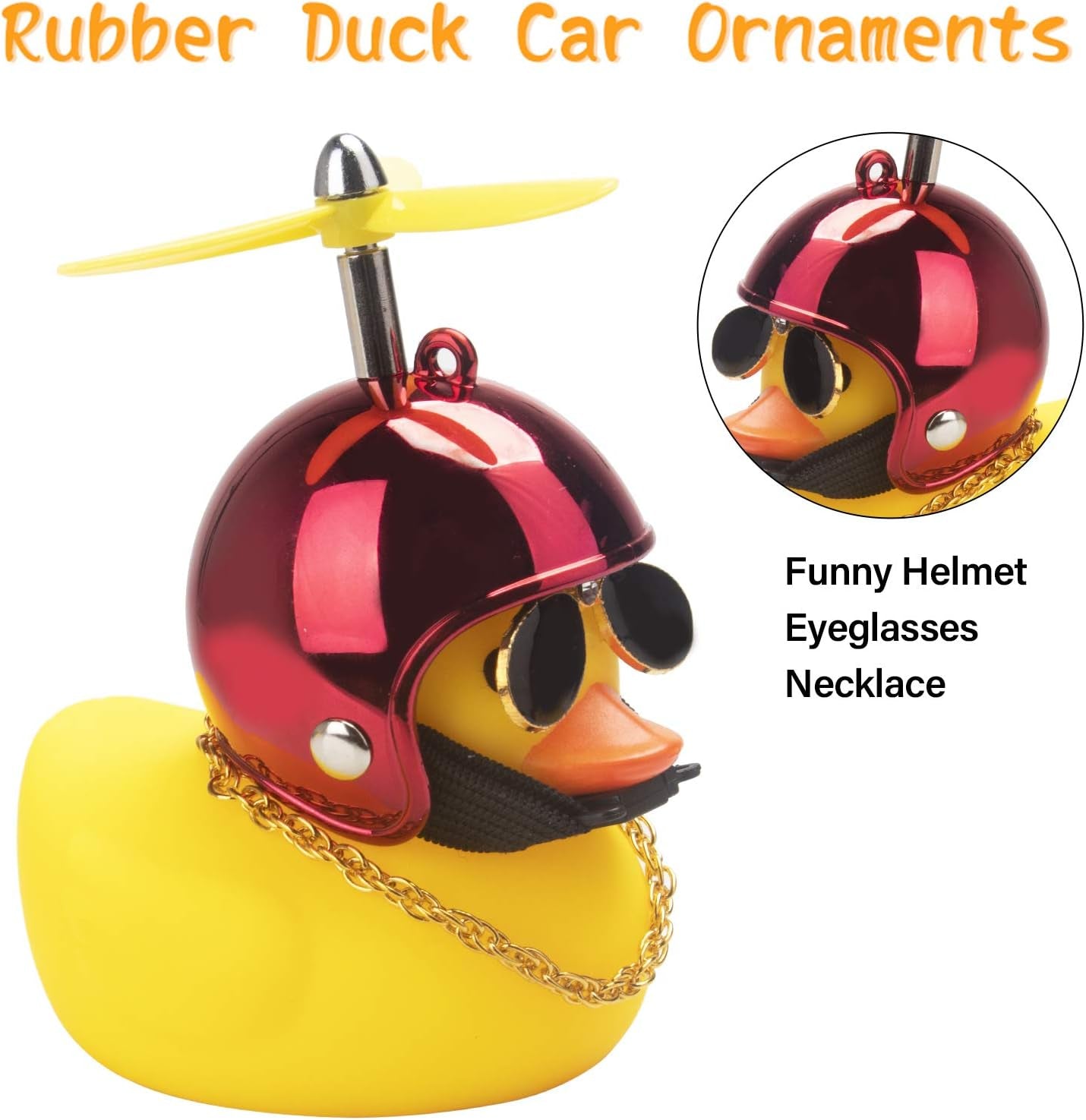 Rubber Duck Car Ornaments - Yellow Duck Car Dashboard Decorations with Cool Glasses and Propeller Helmet (Brilliant Red-Yellow)