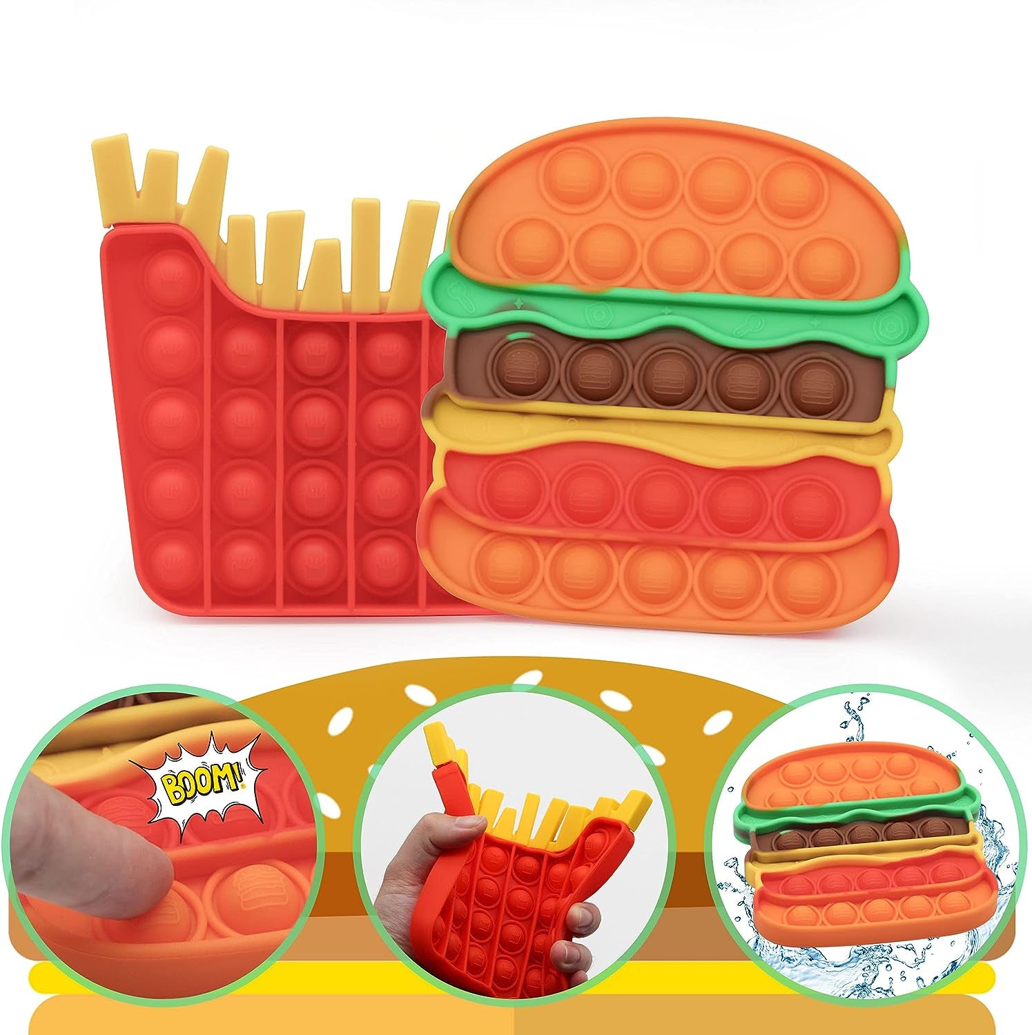 KITTIUS Push Pop Fidget Toys,Figit Sensory Toys,Push Pop Bubble Fidget Sensory Toy for Kids and Adults (Burger + Fries)