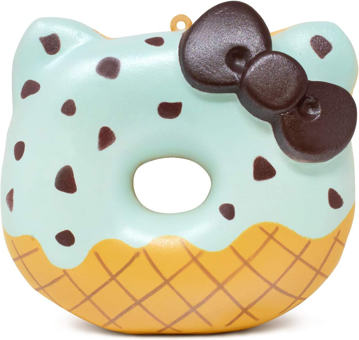 Sanrio Hello Kitty Ice Cream Donut Slow Rising Squishy Toy Keychain (Mint Chocolate) for Party Favors, Stress Balls, Birthday Gift Boxes, Kawaii Squishies for Kids, Girls, Boys, Adults