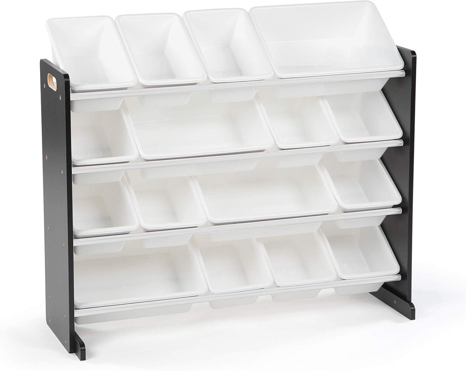 Supersized Toy Storage Organizer with 16 Removable Bins, Black/White – Large Toy Storage for Toddlers Ideal for Kids' Rooms, Playrooms, and Nurseries - Modern Toy Bins for Kids