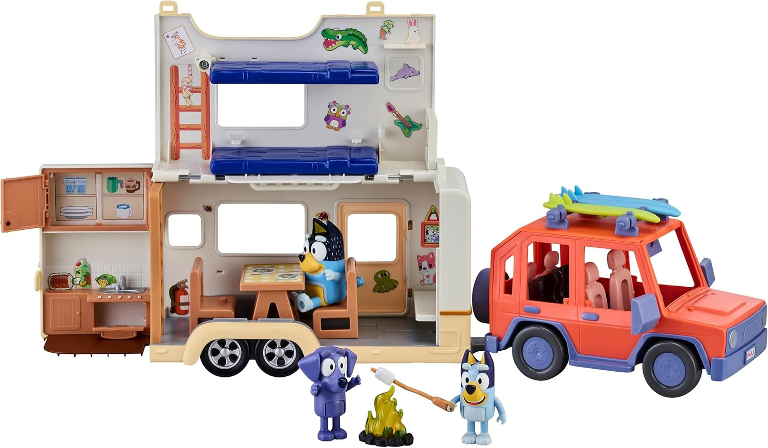 Ultimate Caravan Adventures - Caravan Playset and Three 2.5-3" Figures & 4WD Family Vehicle with 2 Surfboards, Multicolor (13096)