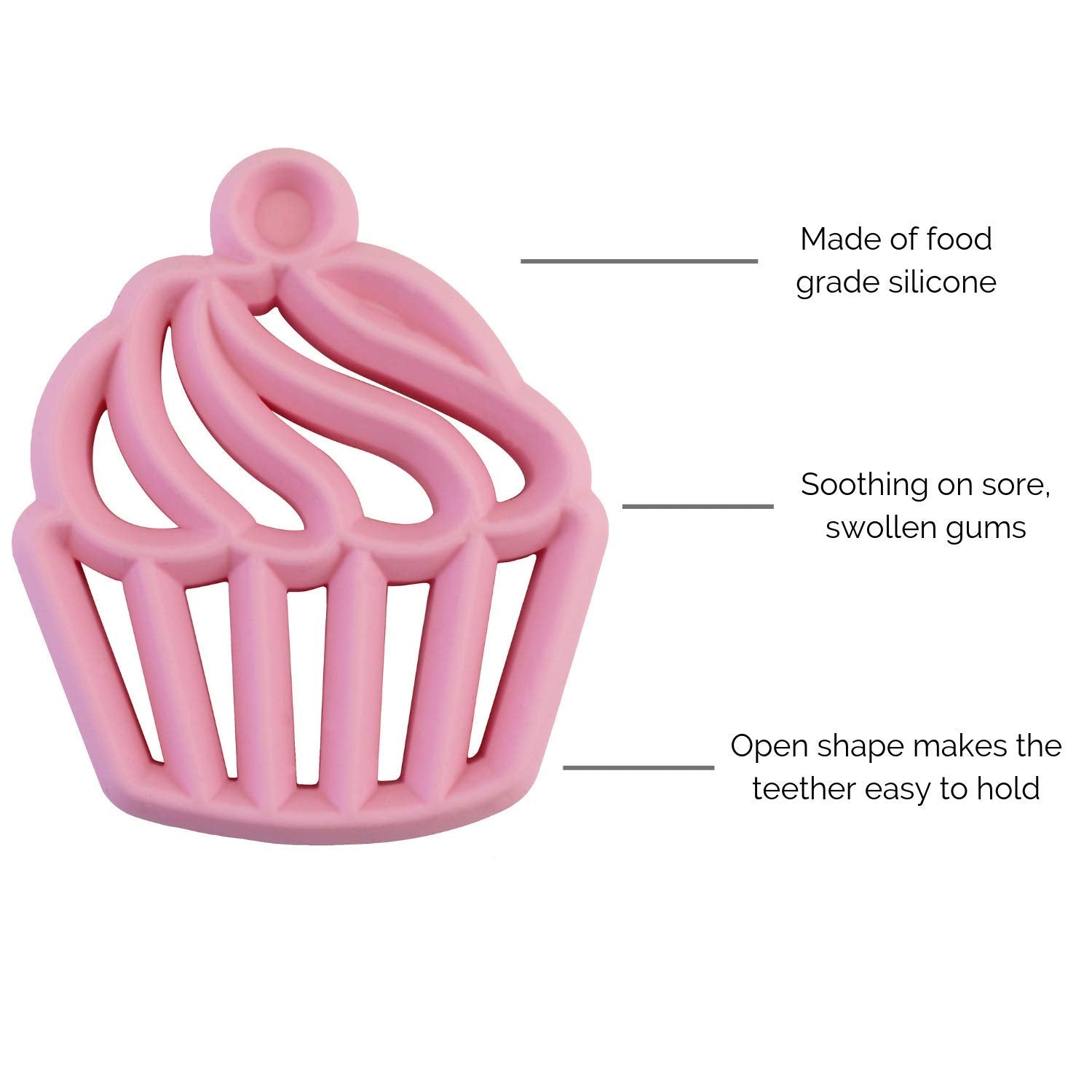 Silicone Baby Teether – Bpa-Free Infant Teether with Easy-To-Hold Design & Textured Back Side to Massage & Soothe Sore, Swollen Gums - Teething Toy for 3 Months & up - Cupcake
