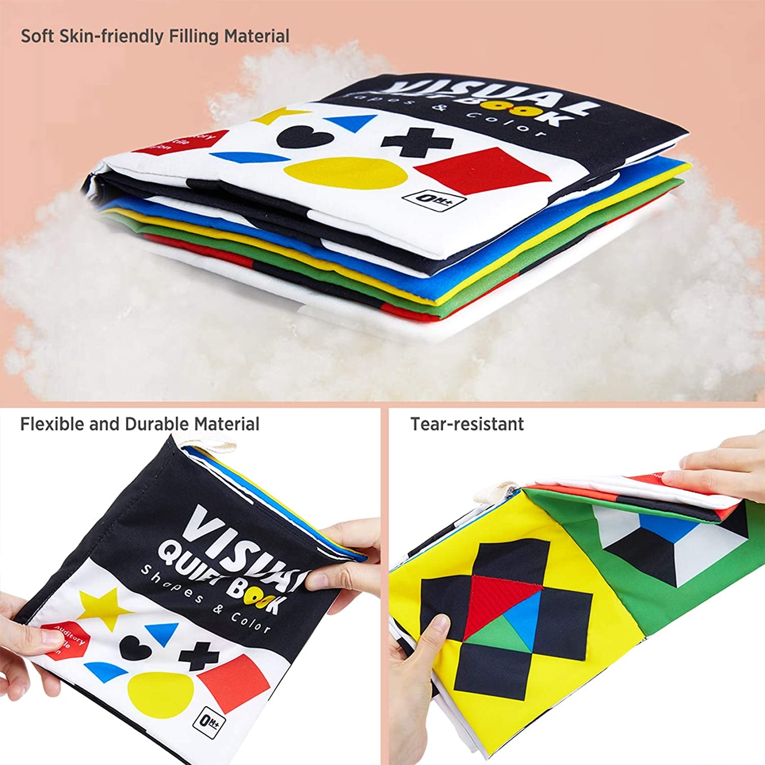 High Contrast Black and White Baby Book - Touch and Feel Crinkle Sensory Toy - Visual Stimulation Interactive Montessori Toys for 0-12 Months Infant Newborn - Baby Gift for Boys Girls