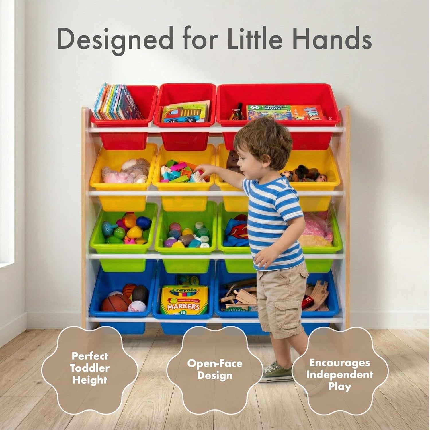 Kids Toy Storage Organizer with 12 Plastic Bins, White/Primary – Removable Bins for Playroom, Bedroom, Toddler Furniture for Boys and Girls Ages