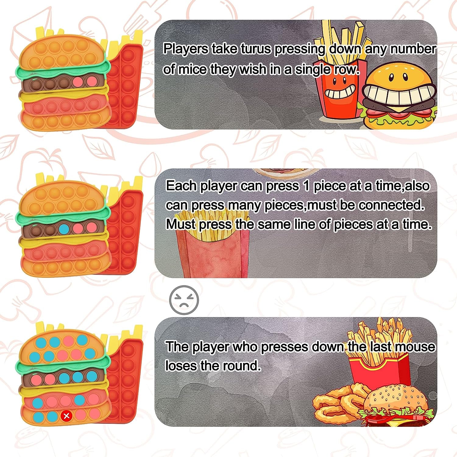 KITTIUS Push Pop Fidget Toys,Figit Sensory Toys,Push Pop Bubble Fidget Sensory Toy for Kids and Adults (Burger + Fries)