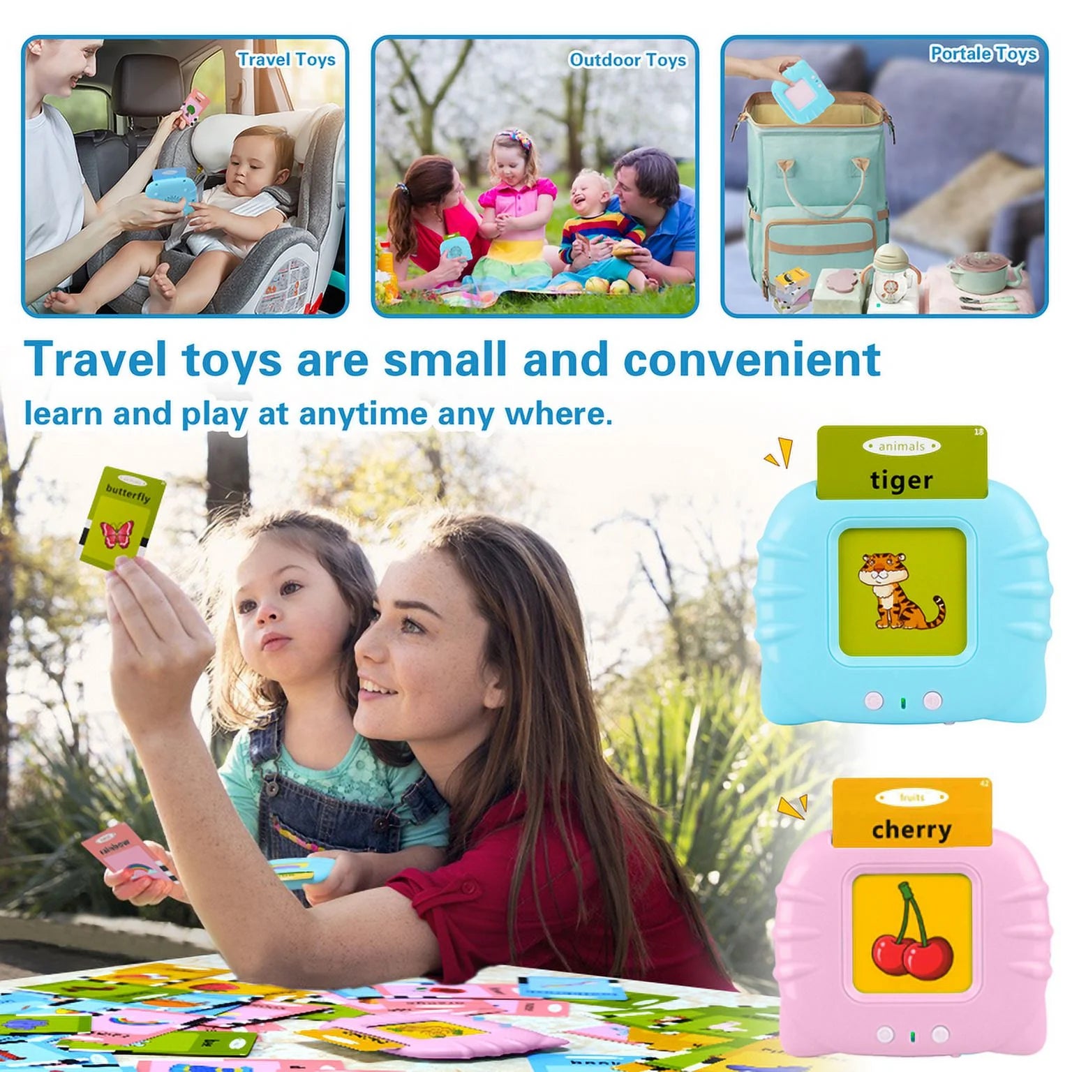 Tarjetas Flash Parlantes Juguetes De Terapia De Habla-224 Palabras De Vista Montessori Aprendizaje Educativo Preescolar Bolsillo Juguete De Desarrollo De Voz Para Niños Pequeños, Aprendizaje De Tarjetas Flash Audibles De Discurso De Bolsillo (Azul)