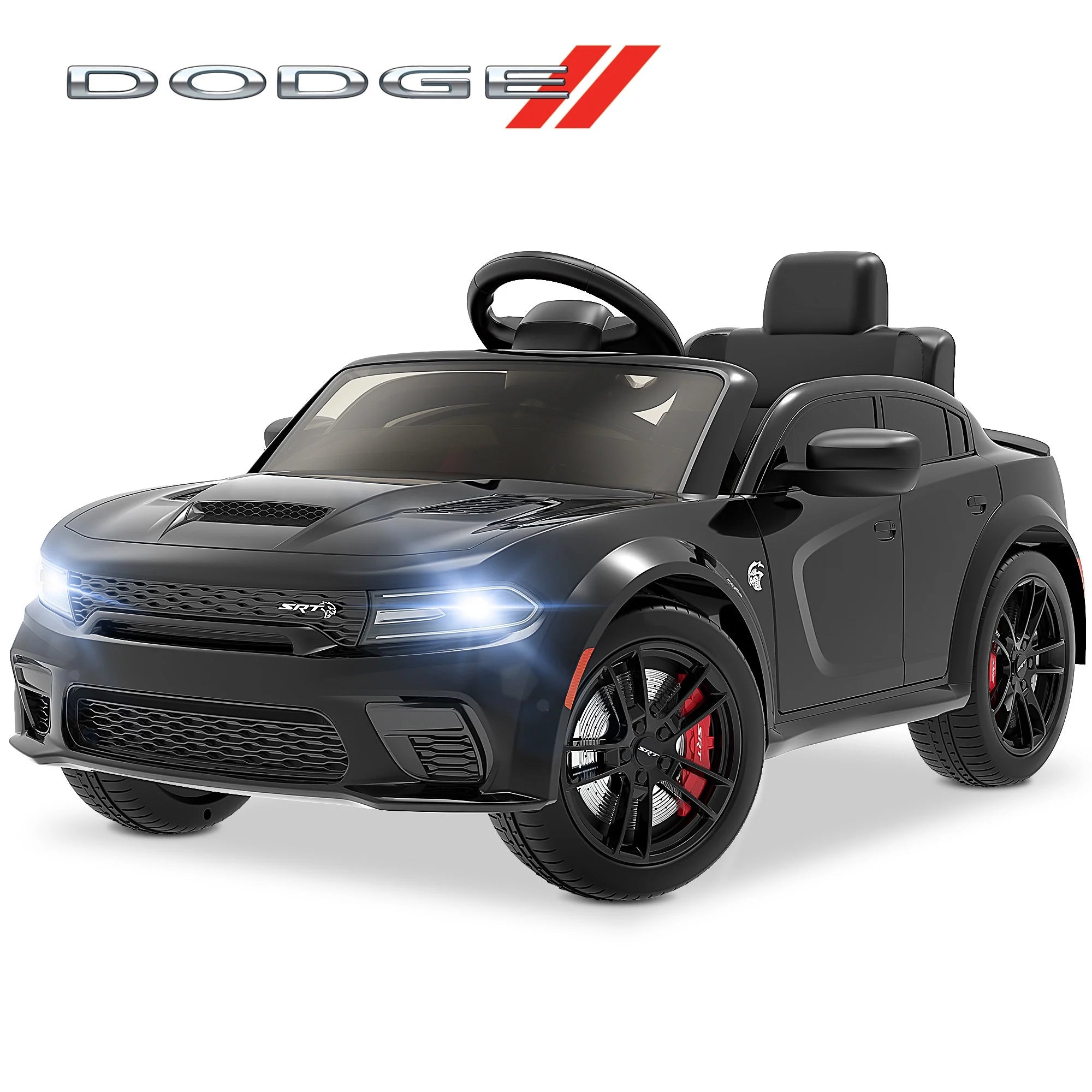Dodge Electric Ride on Cars for Kids, 12V Licensed Dodge Charger Srt Hellcat Powered Ride on Toy with Parent Remote Control, Electric Car for Boy 3-5 W/Music Player/Led Light/Safety Belt, Black