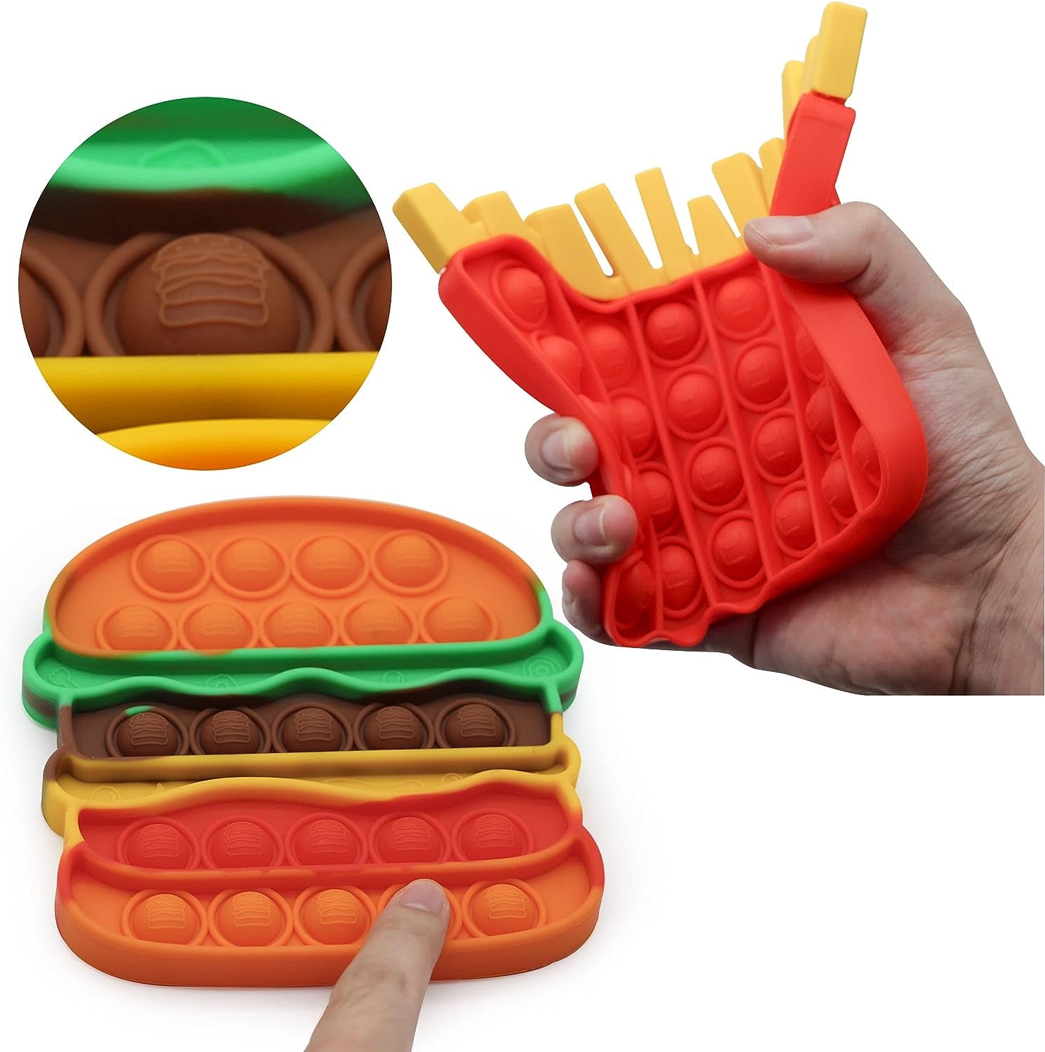 KITTIUS Push Pop Fidget Toys,Figit Sensory Toys,Push Pop Bubble Fidget Sensory Toy for Kids and Adults (Burger + Fries)