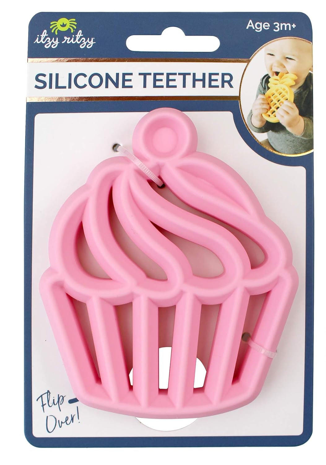 Silicone Baby Teether – Bpa-Free Infant Teether with Easy-To-Hold Design & Textured Back Side to Massage & Soothe Sore, Swollen Gums - Teething Toy for 3 Months & up - Cupcake