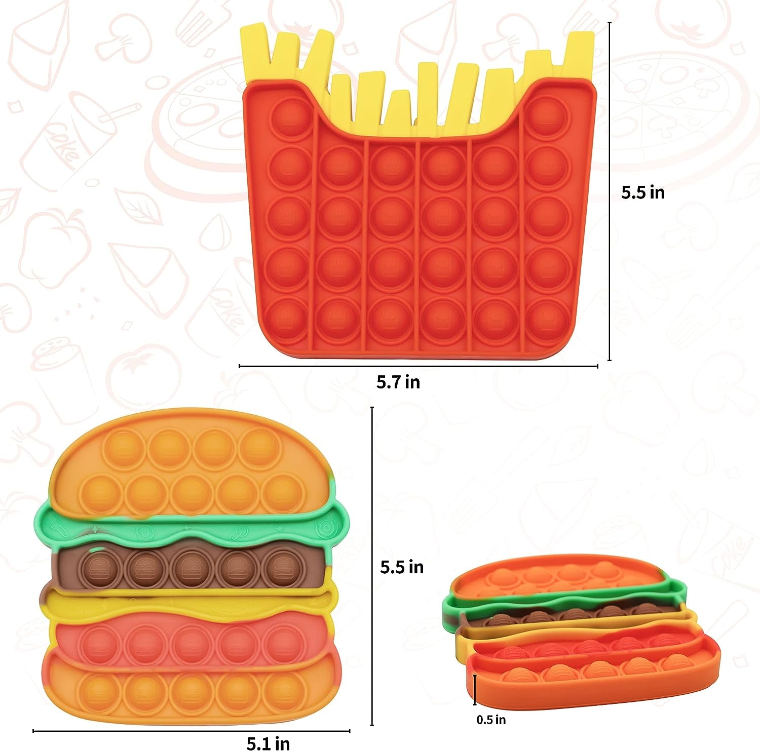KITTIUS Push Pop Fidget Toys,Figit Sensory Toys,Push Pop Bubble Fidget Sensory Toy for Kids and Adults (Burger + Fries)