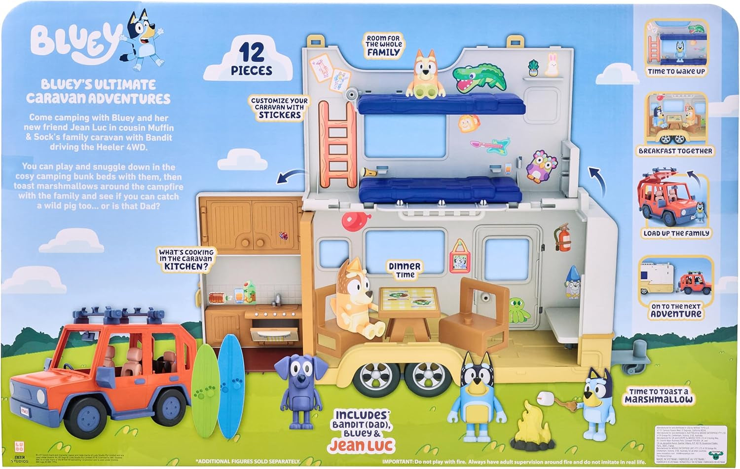 Ultimate Caravan Adventures - Caravan Playset and Three 2.5-3" Figures & 4WD Family Vehicle with 2 Surfboards, Multicolor (13096)