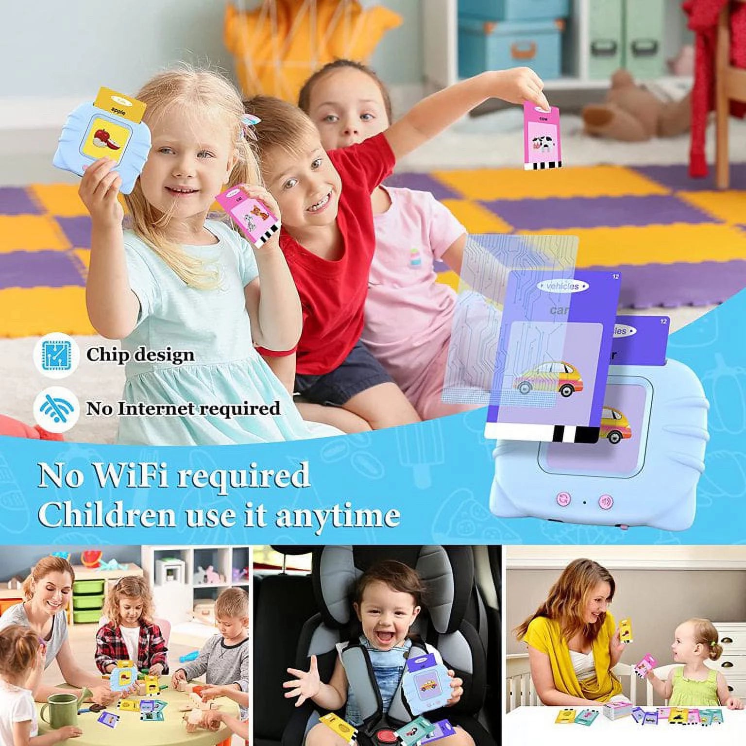 Tarjetas Flash Parlantes Juguetes De Terapia De Habla-224 Palabras De Vista Montessori Aprendizaje Educativo Preescolar Bolsillo Juguete De Desarrollo De Voz Para Niños Pequeños, Aprendizaje De Tarjetas Flash Audibles De Discurso De Bolsillo (Azul)