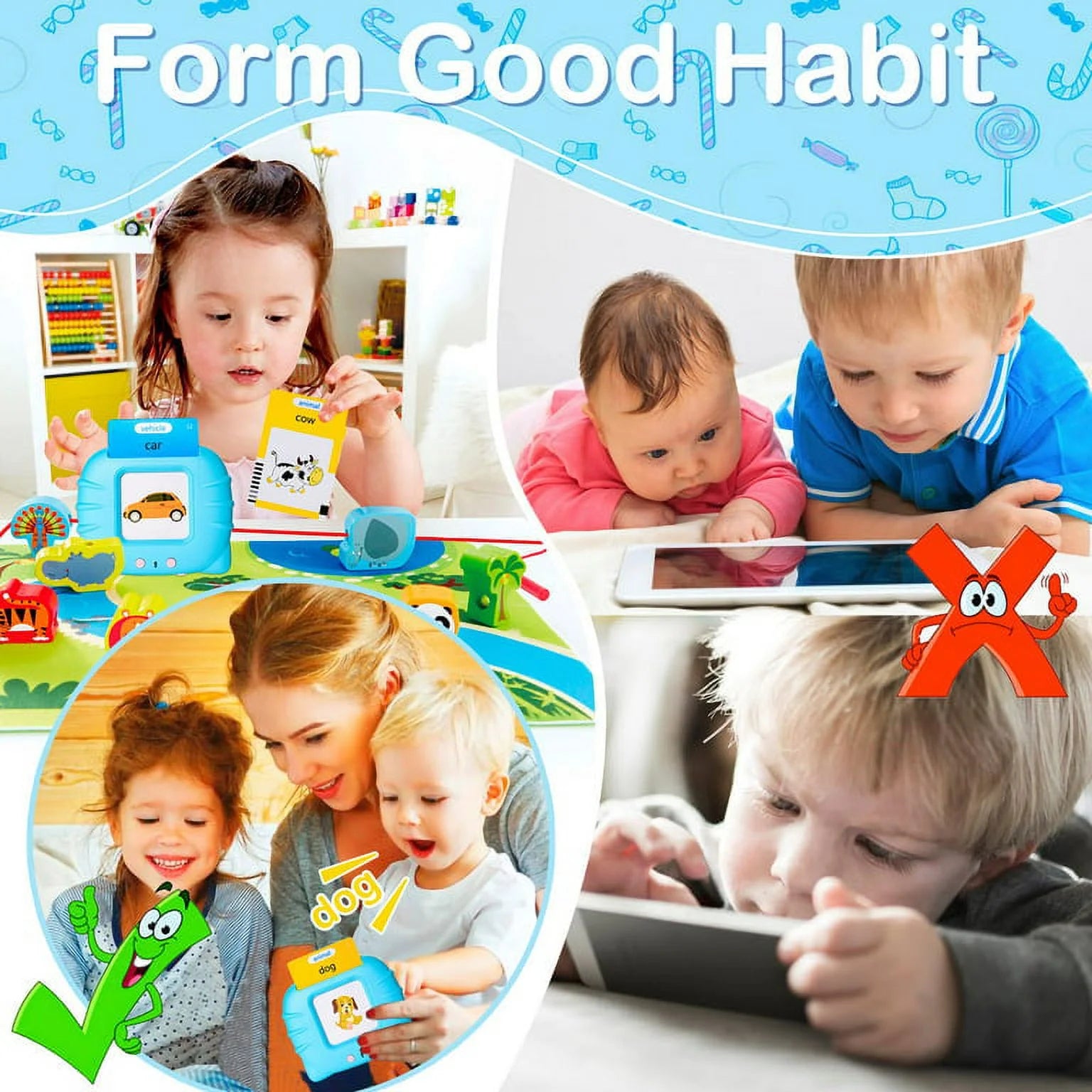 Tarjetas Flash Parlantes Juguetes De Terapia De Habla-224 Palabras De Vista Montessori Aprendizaje Educativo Preescolar Bolsillo Juguete De Desarrollo De Voz Para Niños Pequeños, Aprendizaje De Tarjetas Flash Audibles De Discurso De Bolsillo (Azul)