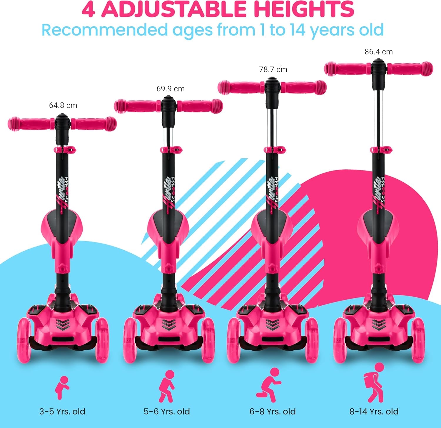 3-Wheeled Scooter for Kids - Wheel LED Lights, Adjustable Lean-To-Steer Handlebar, and Foldable Seat - Sit or Stand Ride with Brake for Boys and Girls Ages 1-14 Years Old