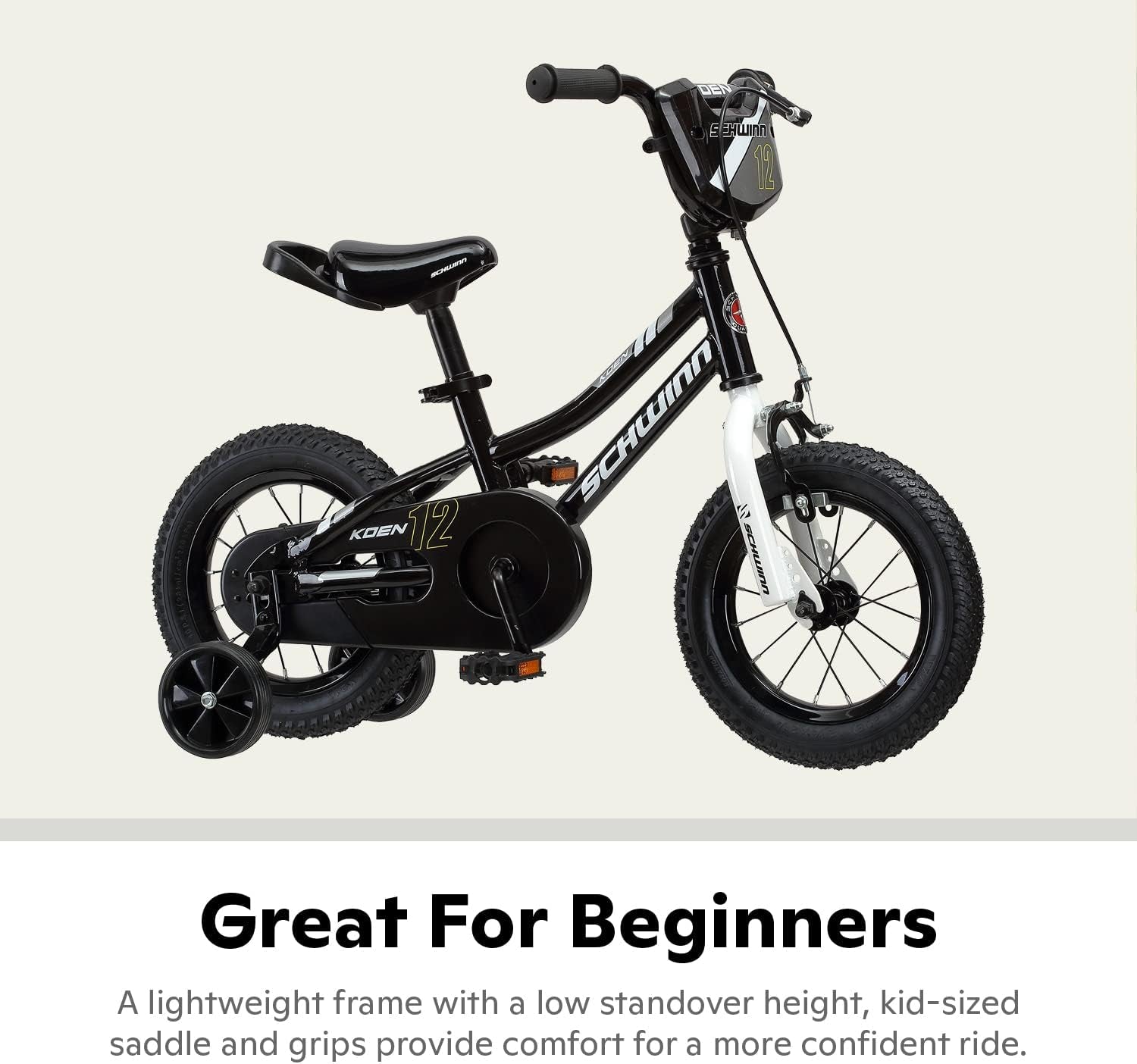 Koen Bike, 12 Inch Bike for Kids Ages 2-4, Smartstart Ergonomic Design for Kids, Adjustable Seat Grows with Your Child, Rear Coaster Brake and Front Caliper Brake, Training Bicycle