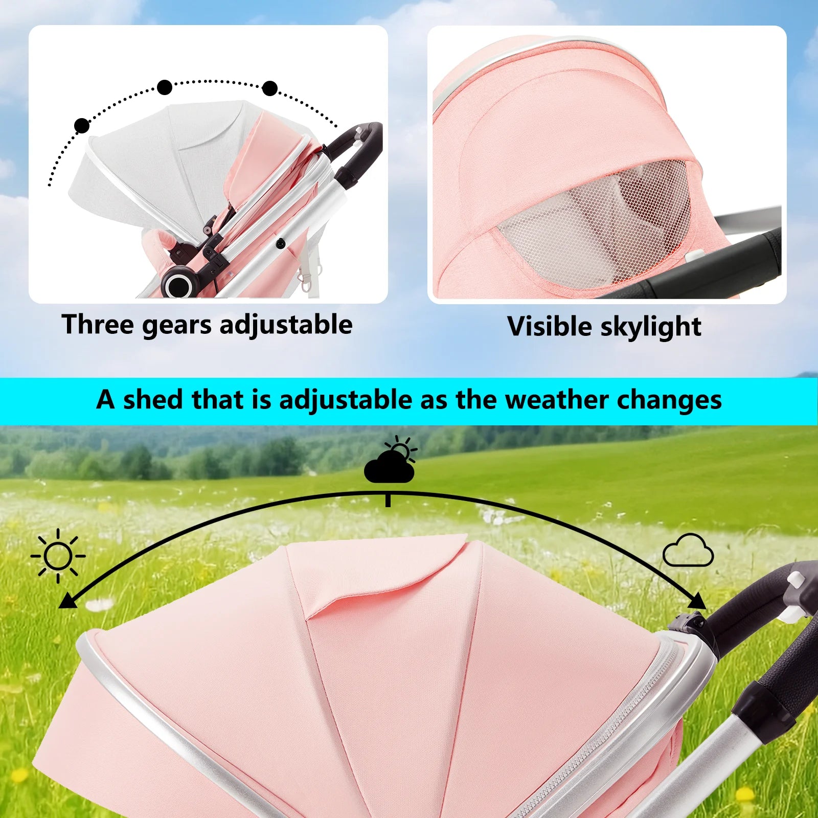 3-In-1 Convertible Baby Stroller with Big Seat and Adjustable Canopy, 24 Pound, Pink