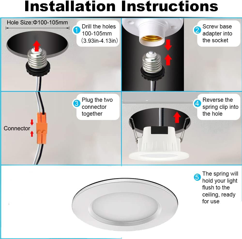 4 Inch LED Recessed Pot Lights, RGBWC 9W Bluetooth App Control LED Smart Downlights with Remote Controller, 120VAC, 700LM, RGB + 2700K-6000K Dimmable Multicolor Ceiling Lights, 4 Packs