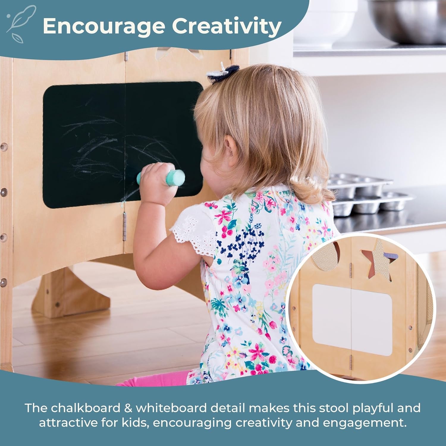 Classic Kitchen Helper® Toddler Tower - Gray: Folding, Adjustable Height, Learning Step Stool for Kids, W/Chalkboard | Montessori Collapsible Safety Non-Slip Platform