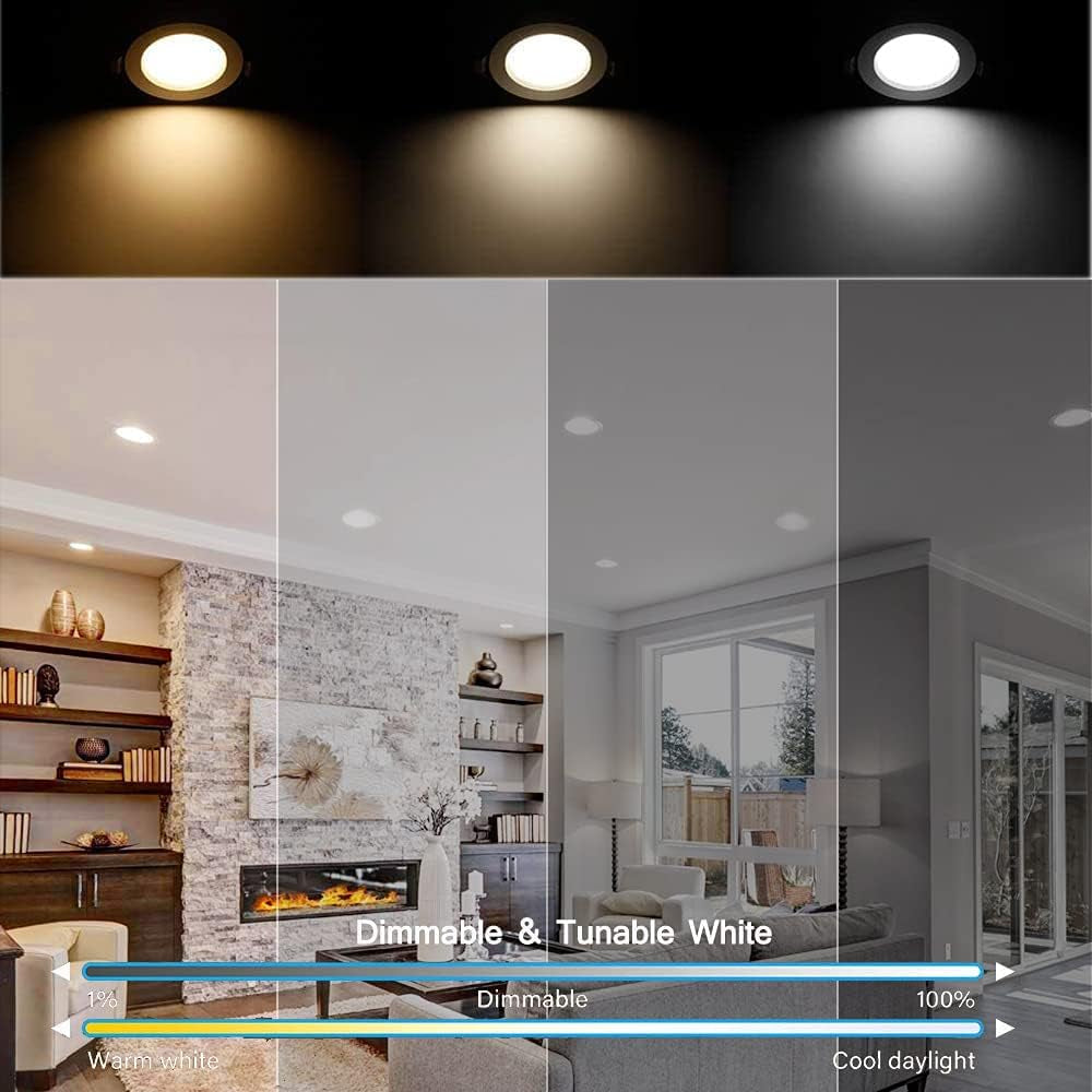 4 Inch LED Recessed Pot Lights, RGBWC 9W Bluetooth App Control LED Smart Downlights with Remote Controller, 120VAC, 700LM, RGB + 2700K-6000K Dimmable Multicolor Ceiling Lights, 4 Packs