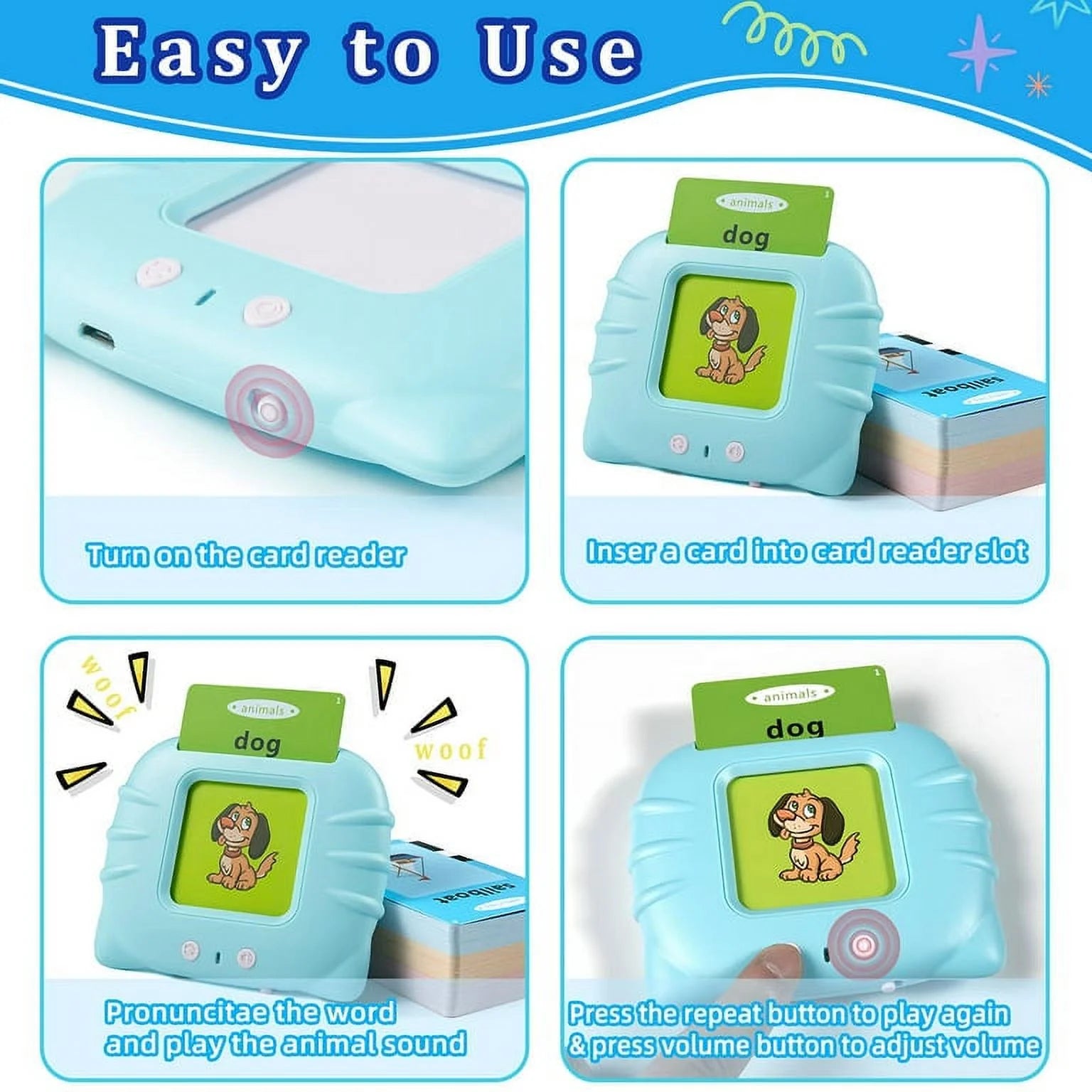 Tarjetas Flash Parlantes Juguetes De Terapia De Habla-224 Palabras De Vista Montessori Aprendizaje Educativo Preescolar Bolsillo Juguete De Desarrollo De Voz Para Niños Pequeños, Aprendizaje De Tarjetas Flash Audibles De Discurso De Bolsillo (Azul)