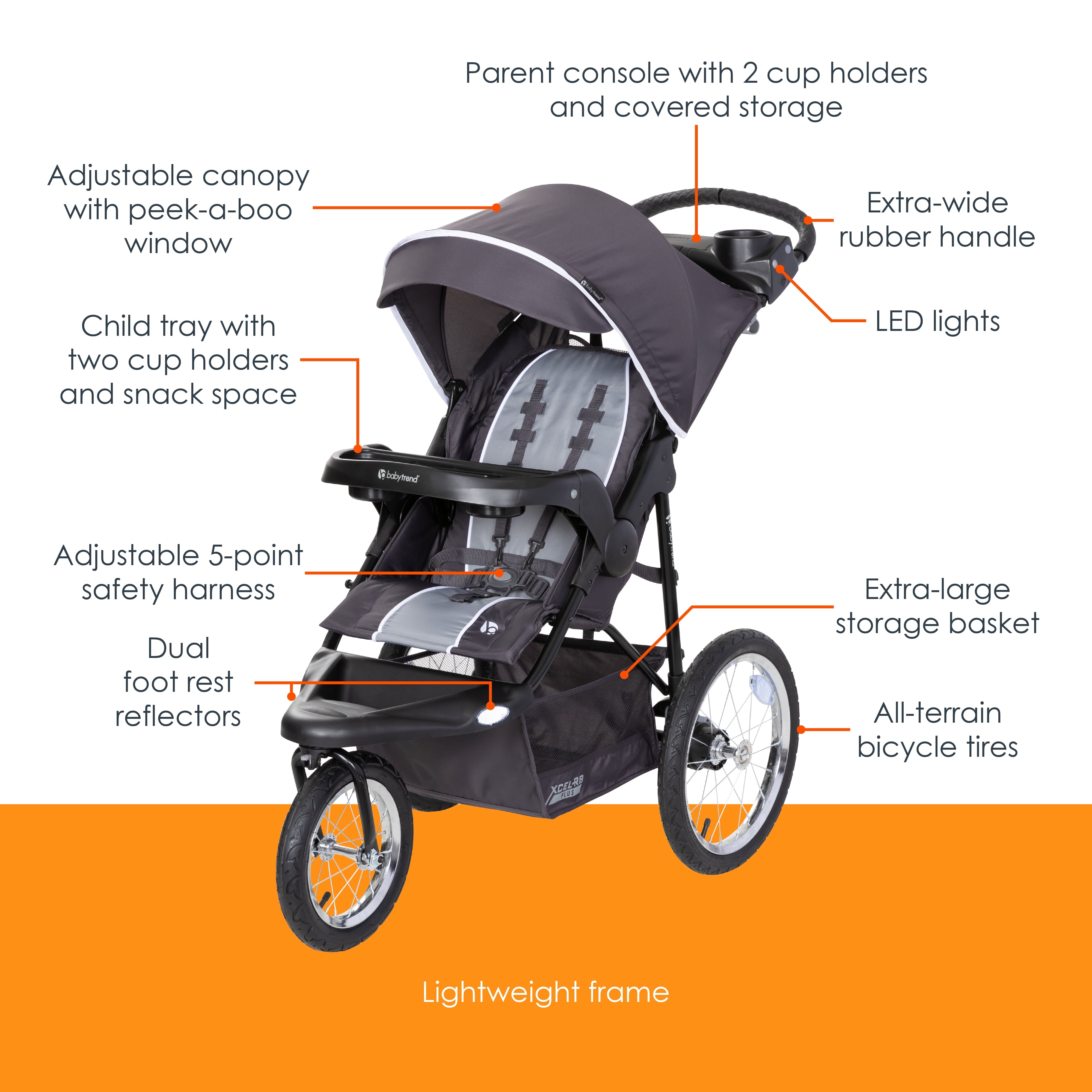 Xcel-R8 plus Jogging Stroller with LED Lights, Liberty Grey