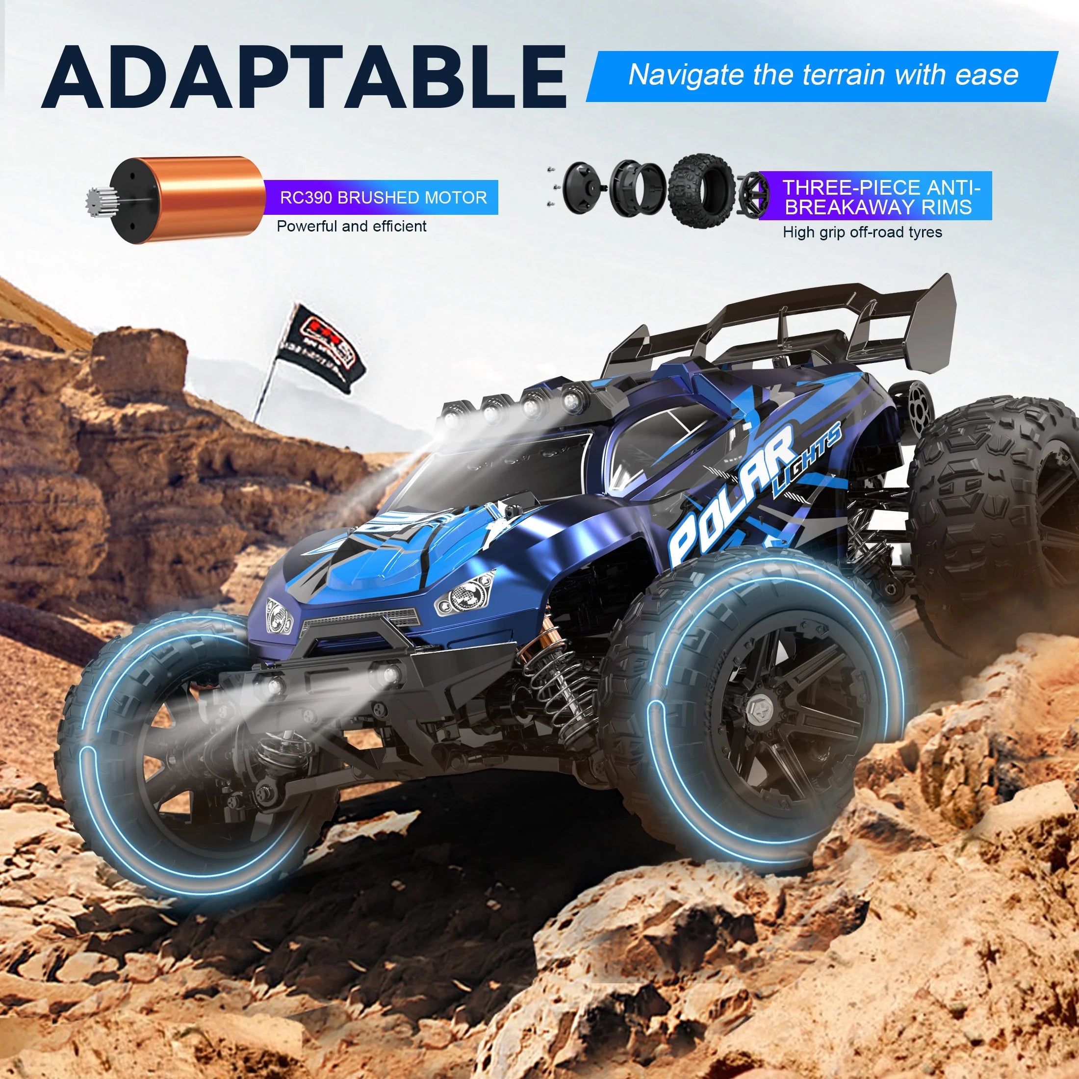 RC Cars for Adults Fast 40+MPH 1:14 Waterproof Off-Road RC Truck 4WD All Terrain High-Speed Remote Control Car Toy Gifts for Kids Boys, 2 Batteries