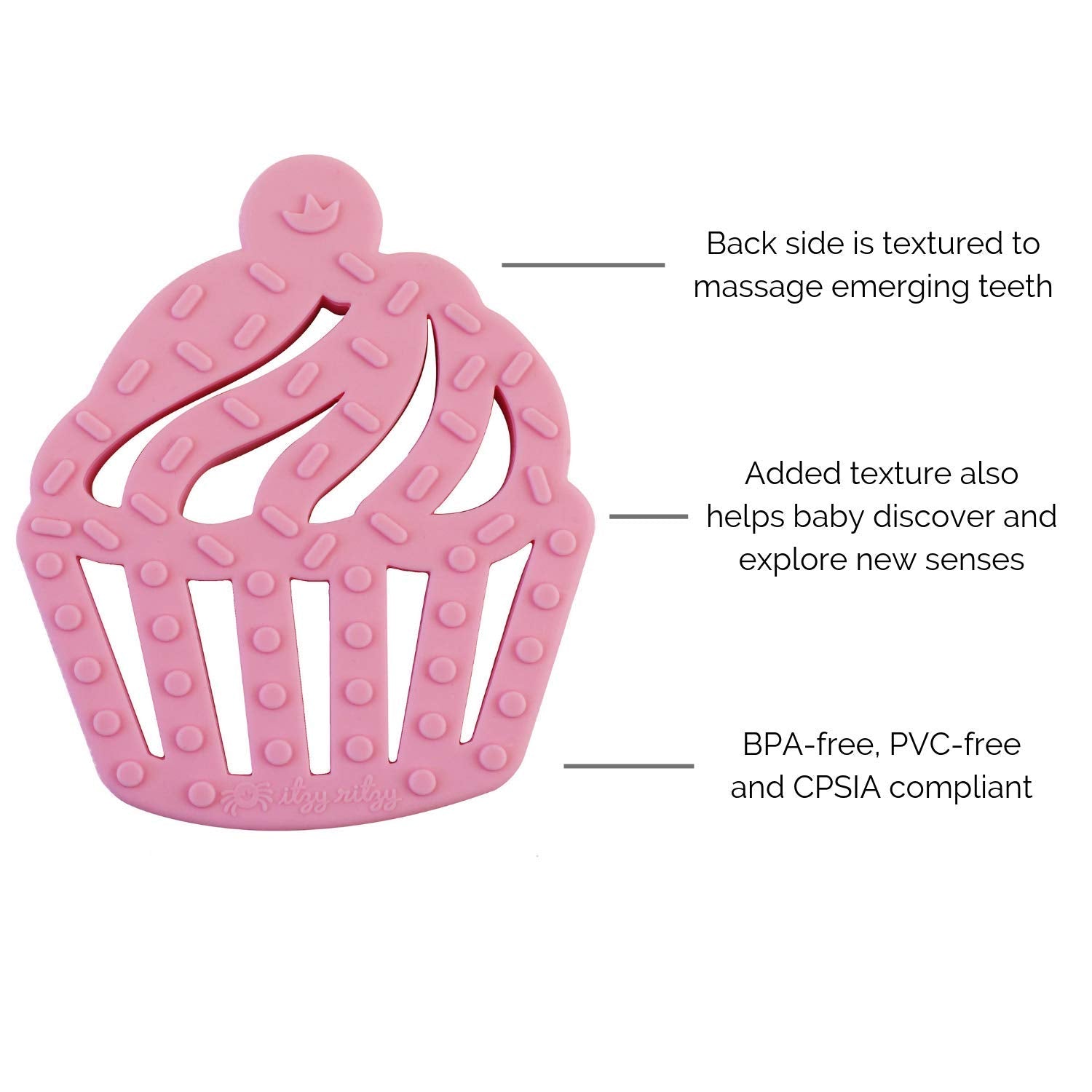 Silicone Baby Teether – Bpa-Free Infant Teether with Easy-To-Hold Design & Textured Back Side to Massage & Soothe Sore, Swollen Gums - Teething Toy for 3 Months & up - Cupcake