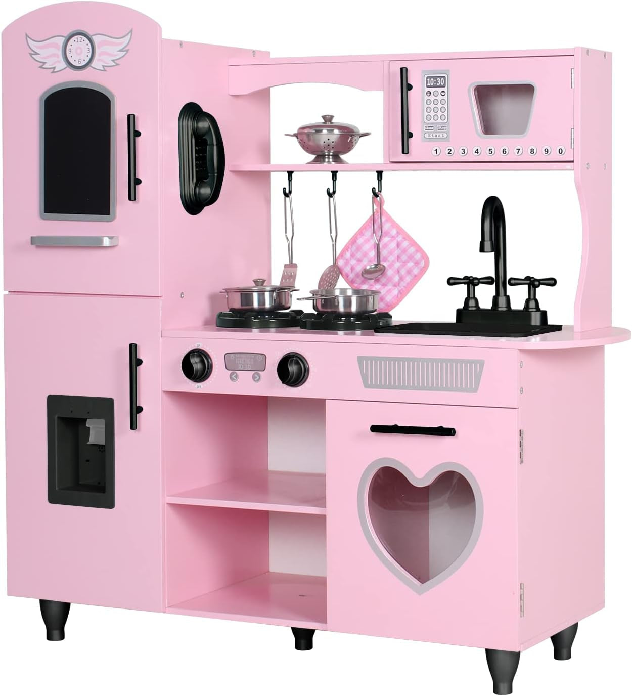 Play Kitchen, Pink Kids Kitchen Set for Girls Kitchen Set for Kids Ages 6-8 Gift Toddler Kitchen Set for Kid Age 3+ Kitchen Playset with Lights & Sounds Wooden Toy Kitchen Playset Gift