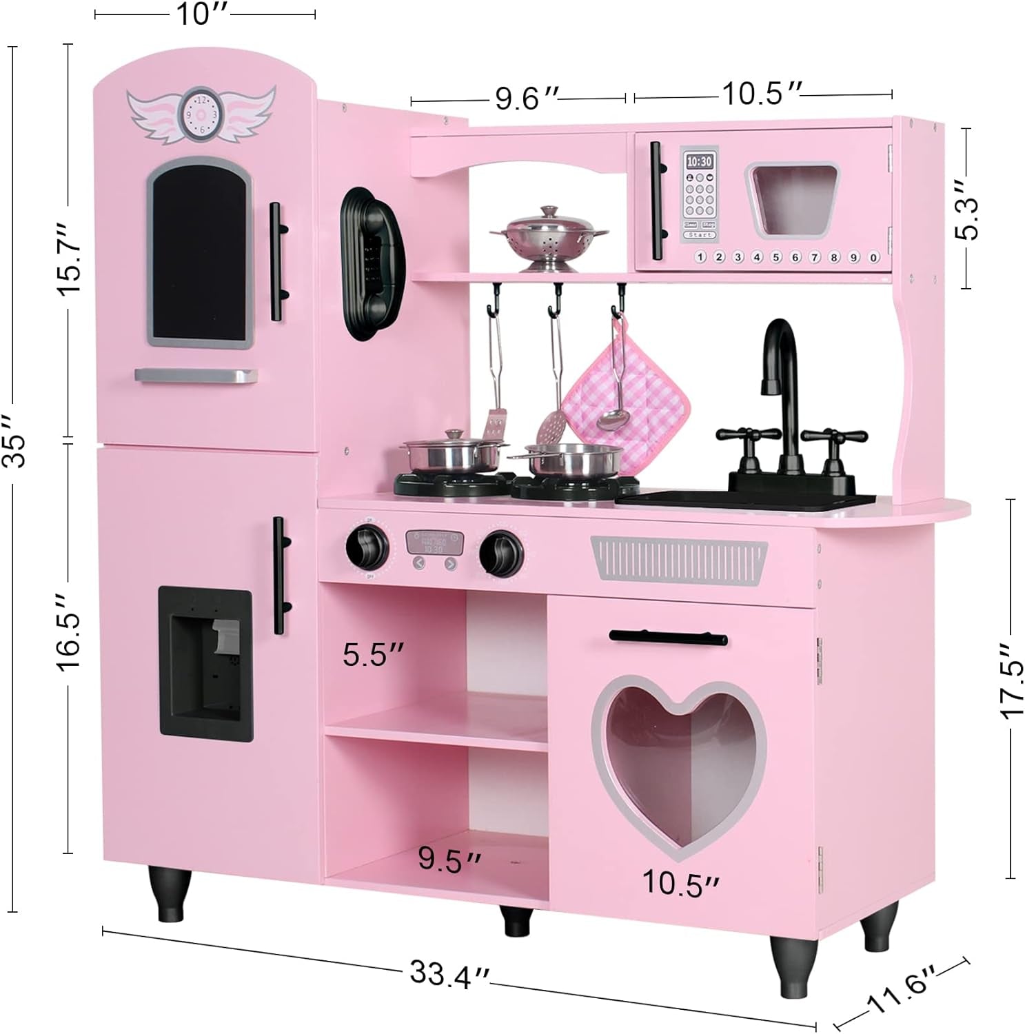Play Kitchen, Pink Kids Kitchen Set for Girls Kitchen Set for Kids Ages 6-8 Gift Toddler Kitchen Set for Kid Age 3+ Kitchen Playset with Lights & Sounds Wooden Toy Kitchen Playset Gift