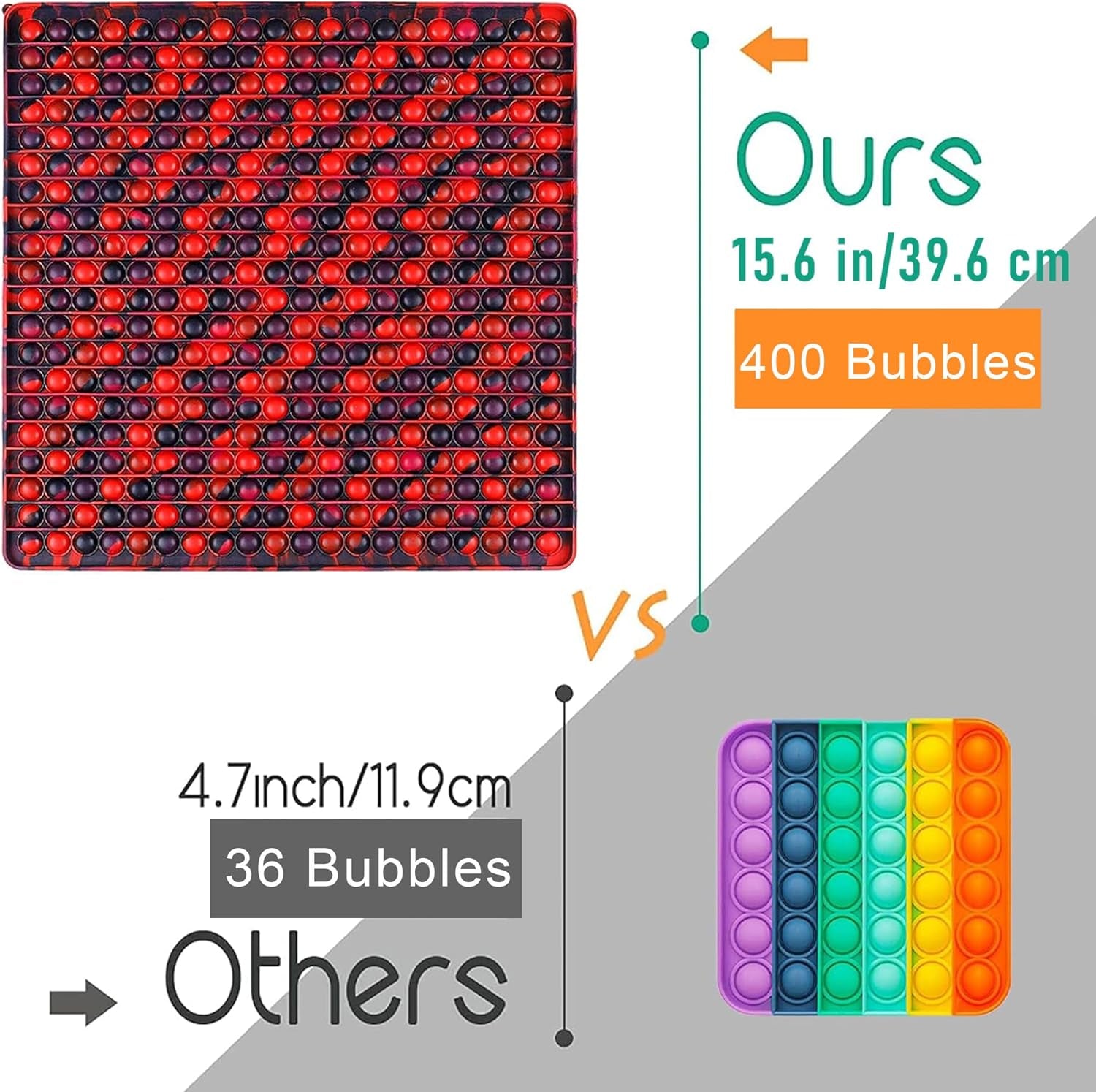 400 Bubbles Giant Fidget Toys for Kids Teens Adults, Big Jumbo 16 Inch Red Square Sensory Toy for Kids 3-5 4-8 5-7 Boys Girls Birthday Gifts Party Favors Classroom Prizes