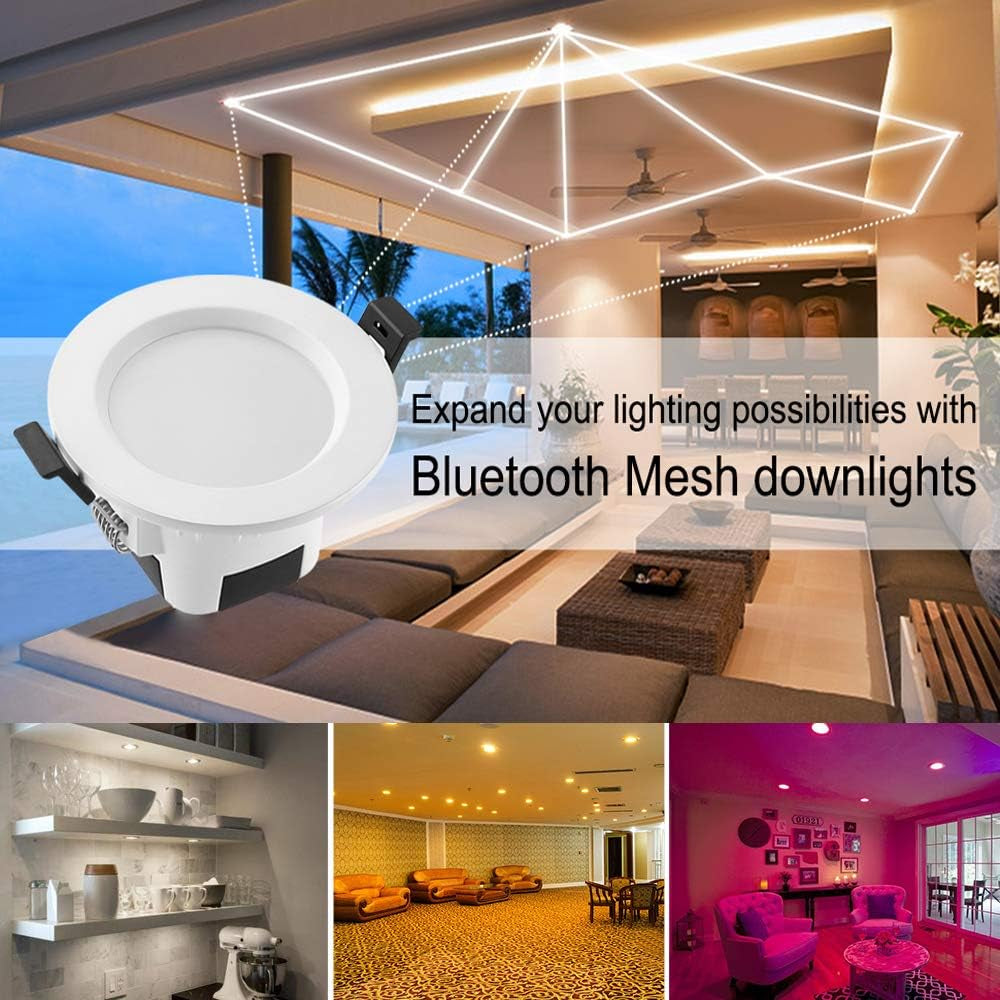 4 Inch LED Recessed Pot Lights, RGBWC 9W Bluetooth App Control LED Smart Downlights with Remote Controller, 120VAC, 700LM, RGB + 2700K-6000K Dimmable Multicolor Ceiling Lights, 4 Packs
