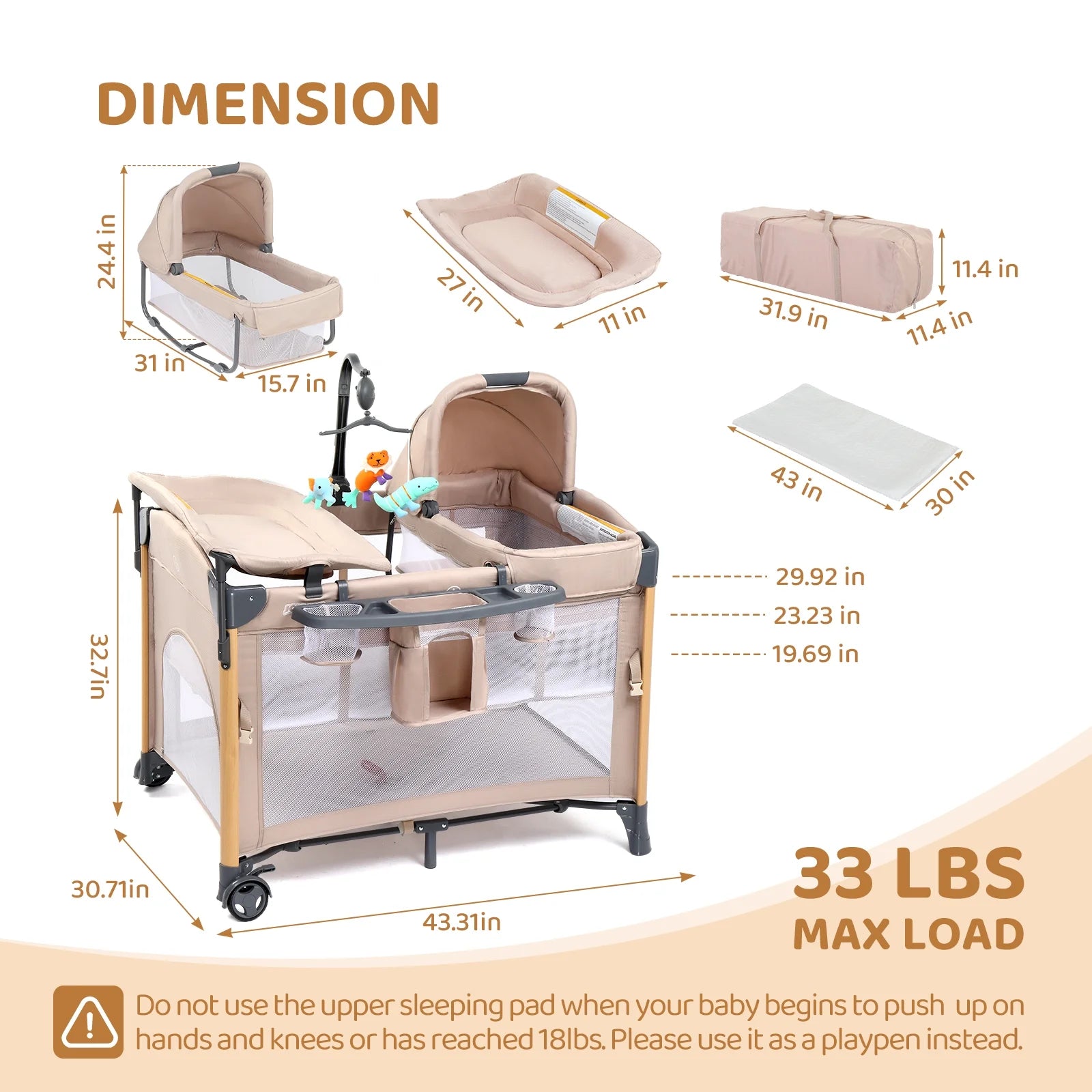 All in One Nursery Center, Bassinet with Changing Table, Mattress, Sheet, Unisex Infant