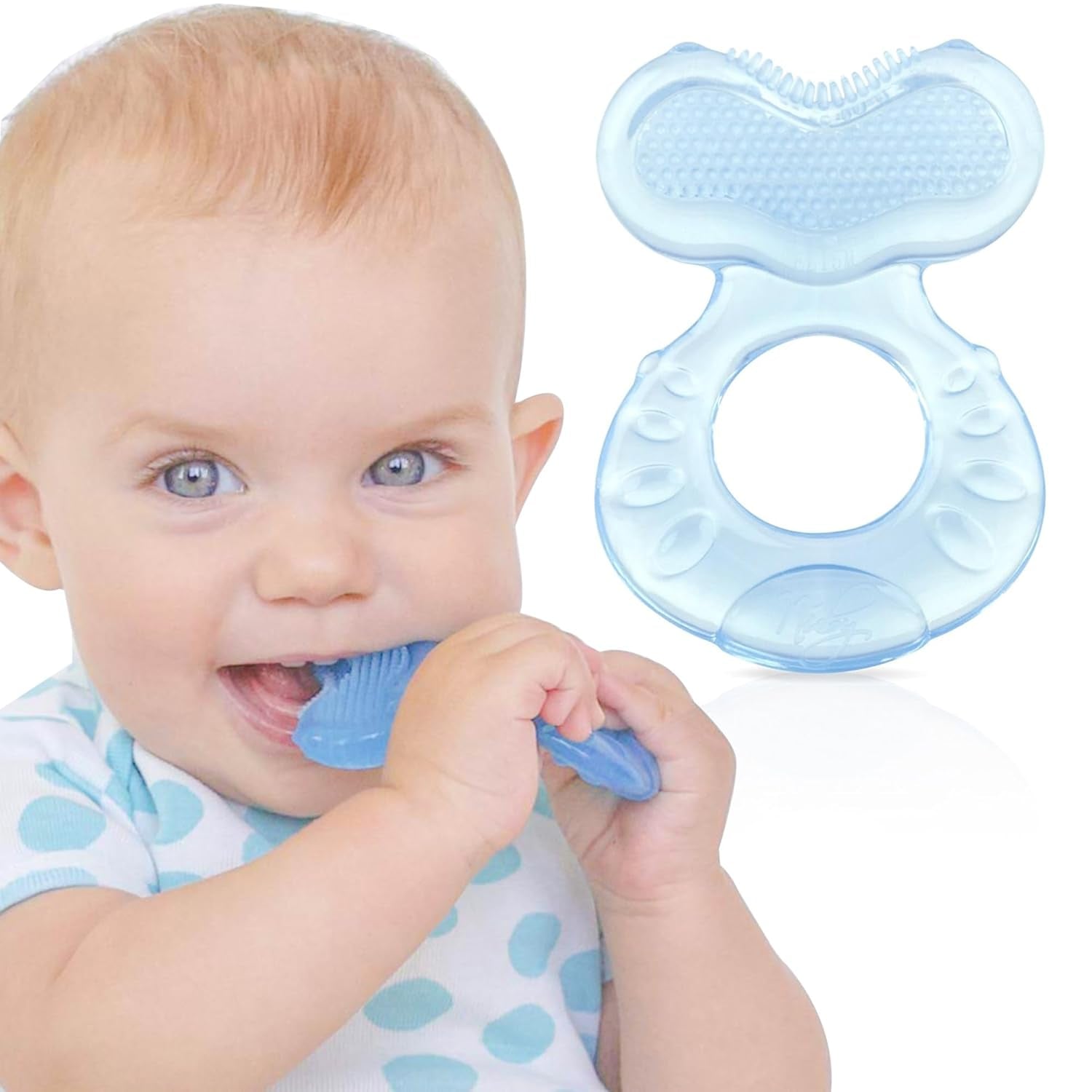 Silicone Teethe-Eez Teether with Bristles, Includes Hygienic Case, Blue