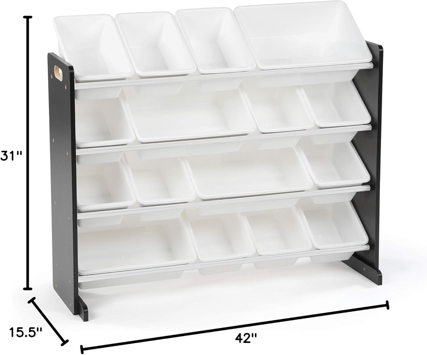 Supersized Toy Storage Organizer with 16 Removable Bins, Black/White – Large Toy Storage for Toddlers Ideal for Kids' Rooms, Playrooms, and Nurseries - Modern Toy Bins for Kids