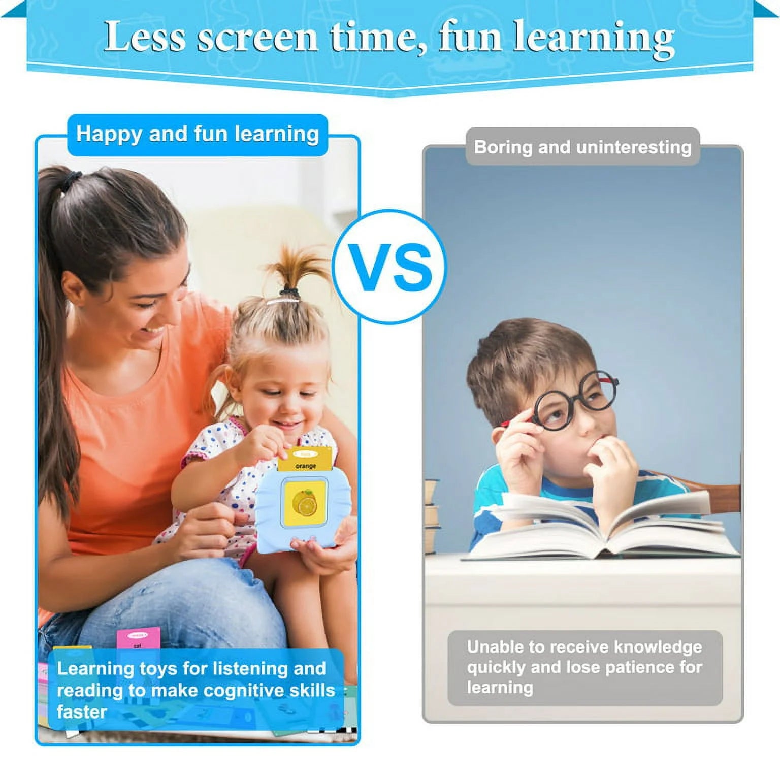 Tarjetas Flash Parlantes Juguetes De Terapia De Habla-224 Palabras De Vista Montessori Aprendizaje Educativo Preescolar Bolsillo Juguete De Desarrollo De Voz Para Niños Pequeños, Aprendizaje De Tarjetas Flash Audibles De Discurso De Bolsillo (Azul)