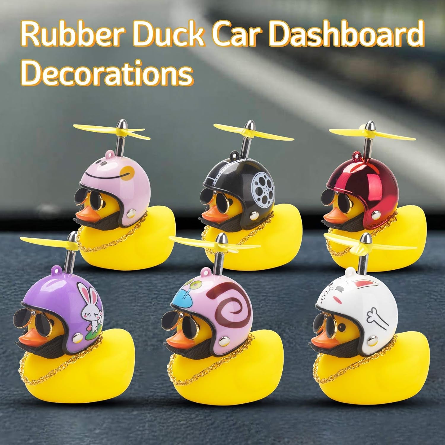 Rubber Duck Car Ornaments - Yellow Duck Car Dashboard Decorations with Cool Glasses and Propeller Helmet (Brilliant Red-Yellow)
