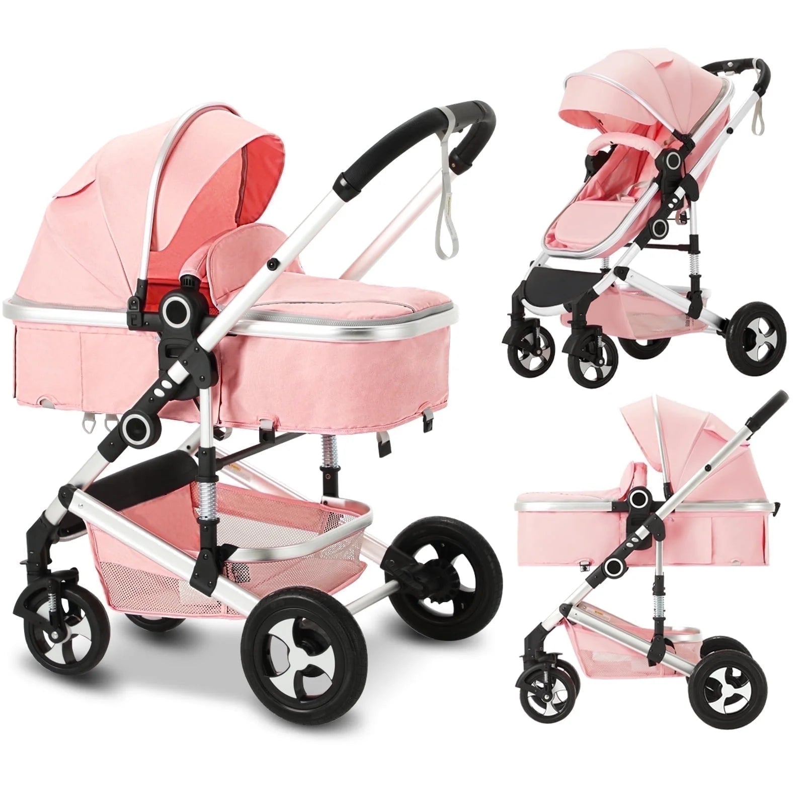 3-In-1 Convertible Baby Stroller with Big Seat and Adjustable Canopy, 24 Pound, Pink