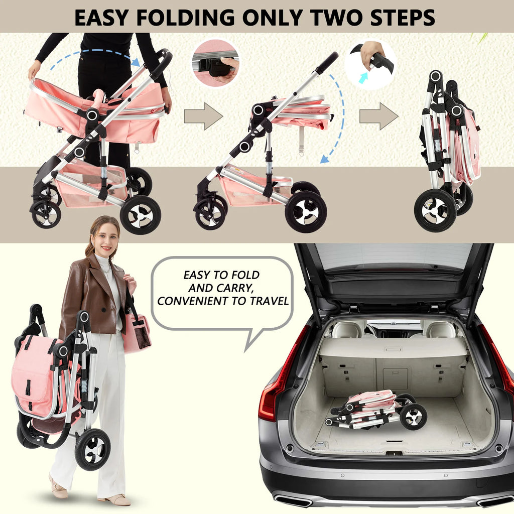 3-In-1 Convertible Baby Stroller with Big Seat and Adjustable Canopy, 24 Pound, Pink
