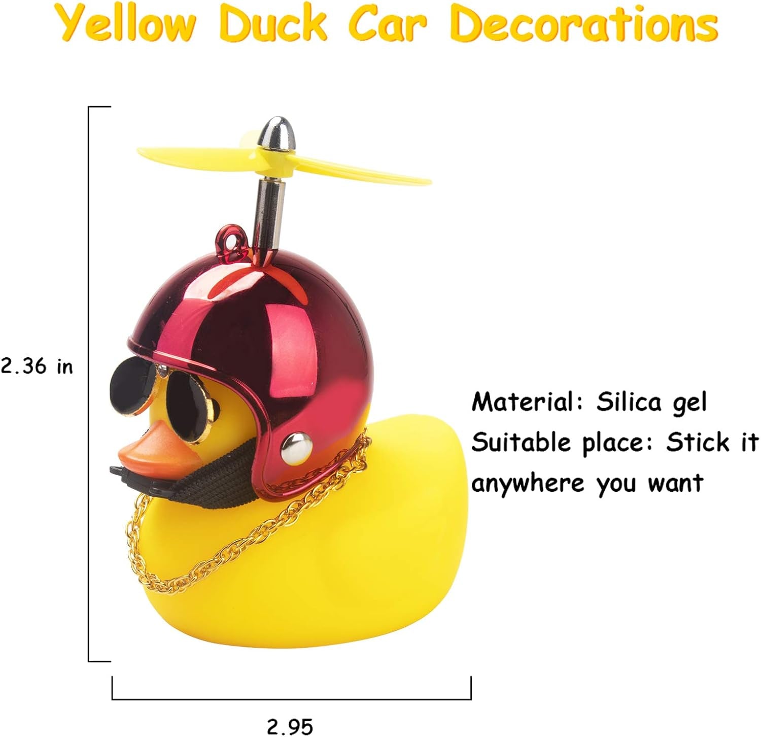 Rubber Duck Car Ornaments - Yellow Duck Car Dashboard Decorations with Cool Glasses and Propeller Helmet (Brilliant Red-Yellow)