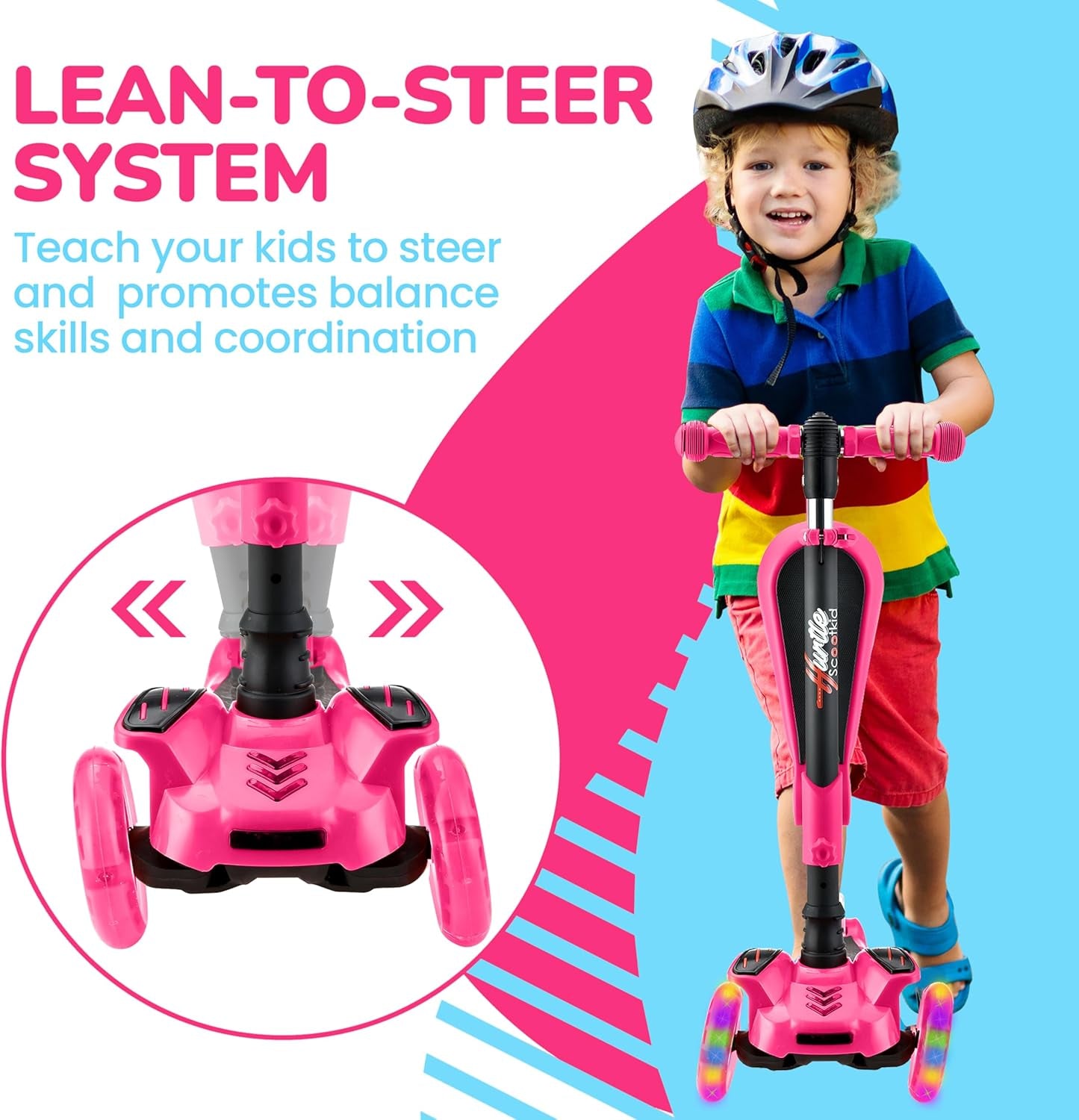 3-Wheeled Scooter for Kids - Wheel LED Lights, Adjustable Lean-To-Steer Handlebar, and Foldable Seat - Sit or Stand Ride with Brake for Boys and Girls Ages 1-14 Years Old