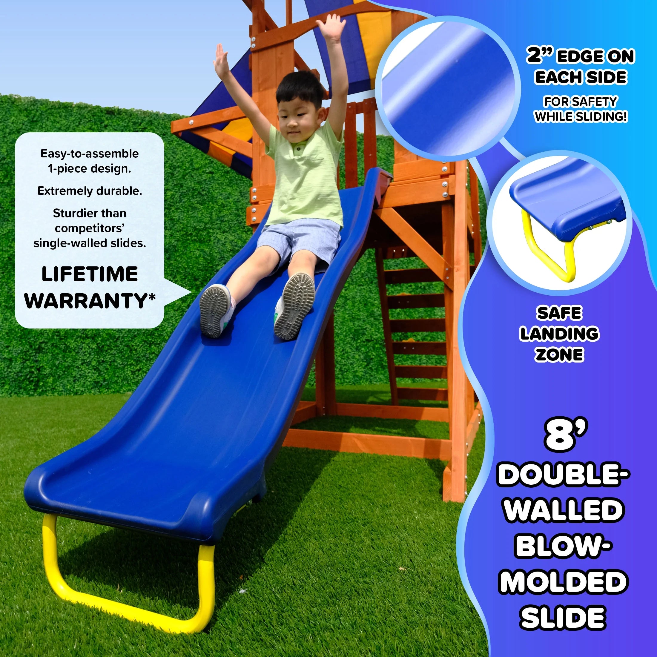 Sunnyslope Wooden Swing Set with Play Fort, Trapeze, 6Ft Double Wall Slide with Lifetime Warranty, & Bonus Anchor Kit