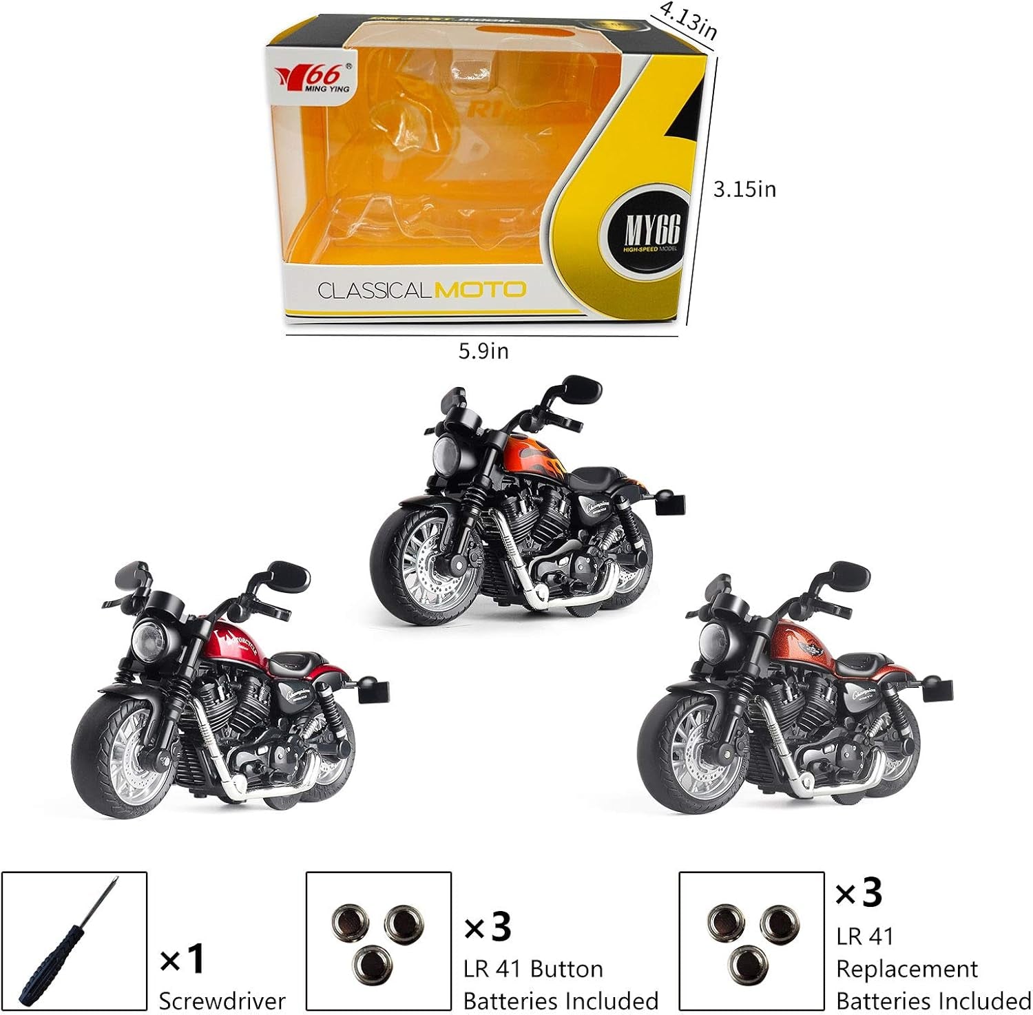 Mini Toy Motorcycle - Pull Back Toy Cars with Sound and Light Toy,Toy Motorcycles for Toddlers,Motorcycle Toys for Boys Age 3-9 (Red)