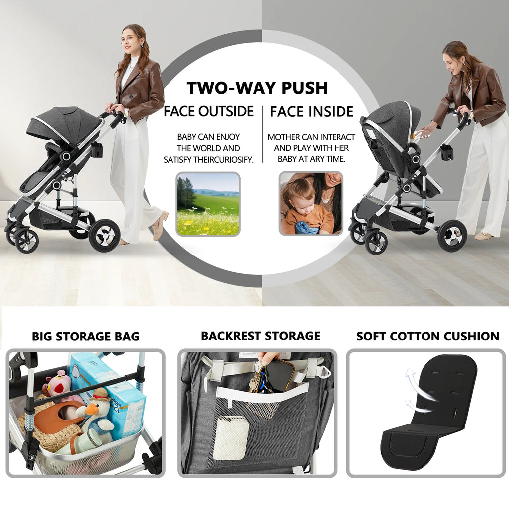 3-In-1 Convertible Baby Stroller with Big Seat and Adjustable Canopy, 24 Pound, Dark Grey