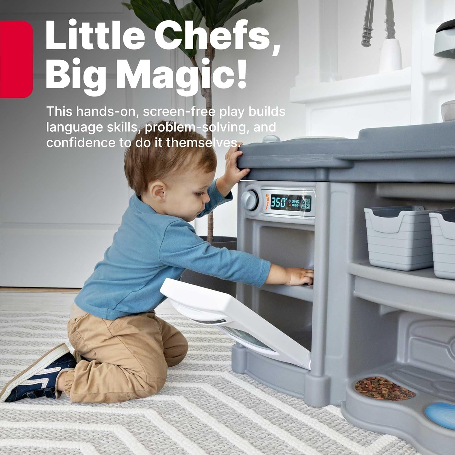 Fun with Friends Kids Kitchen Playset, Indoor/Outdoor Kitchenette with Lights & Sounds, Durable Plastic, 25-Piece Toy Accessories, Toddlers 2+ Years, Gray