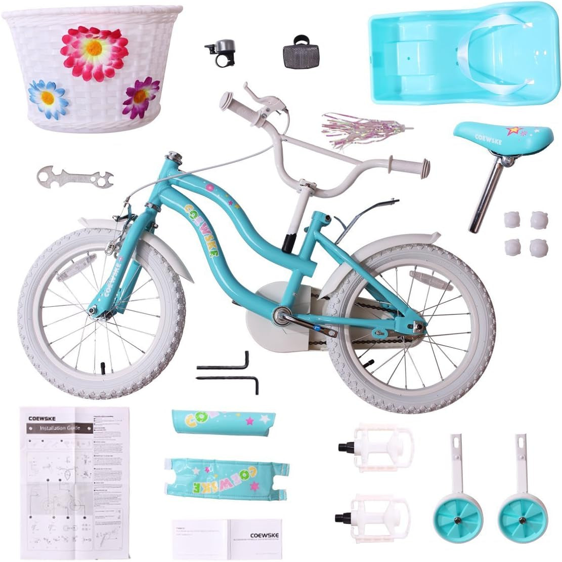 Kid'S Bike Steel Frame Children Bicycle Little Princess Style 12-14-16-18-20 Inch with Training Wheel