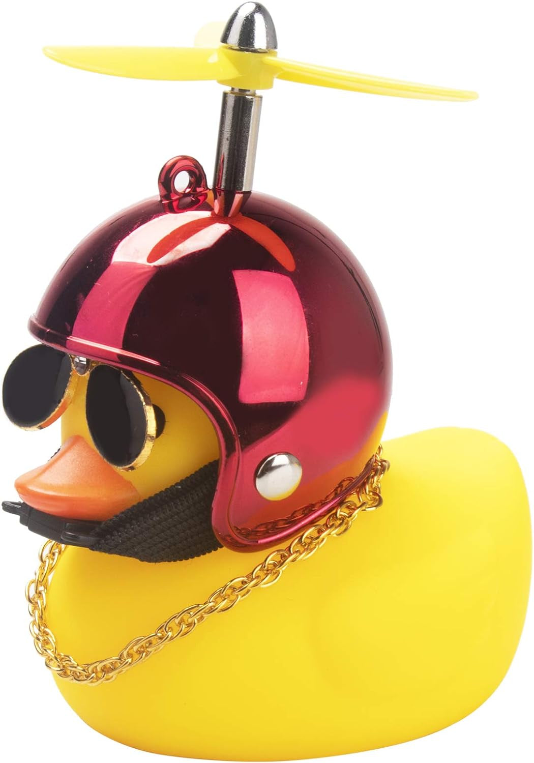 Rubber Duck Car Ornaments - Yellow Duck Car Dashboard Decorations with Cool Glasses and Propeller Helmet (Brilliant Red-Yellow)