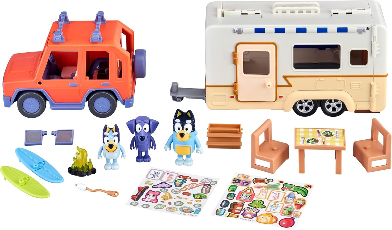 Ultimate Caravan Adventures - Caravan Playset and Three 2.5-3" Figures & 4WD Family Vehicle with 2 Surfboards, Multicolor (13096)